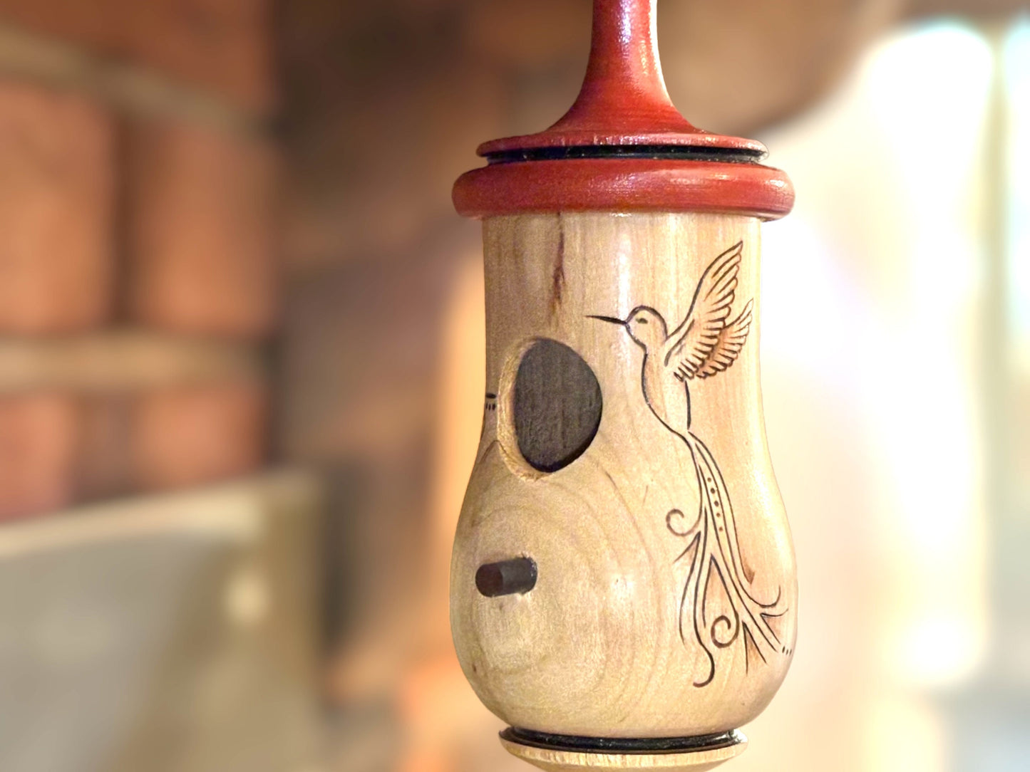 Hummingbird House, Handmade Wooden Birdhouse for Indoor/Outdoor Use, Ambrosia Maple Artisan Bird Lovers Gift, Christmas Gift for Everyone