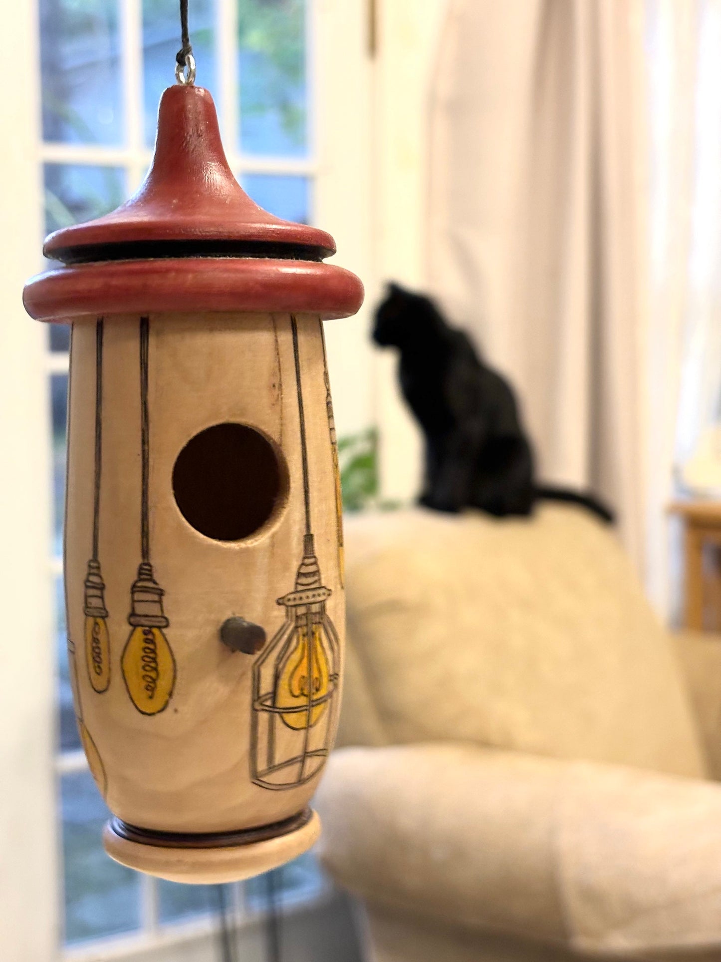 Hummingbird House, Lightbulb Art, Handmade Wooden Birdhouse for Indoor/Outdoor Use, Bird Lovers Gift, Christmas Gift for Mom and Grandma