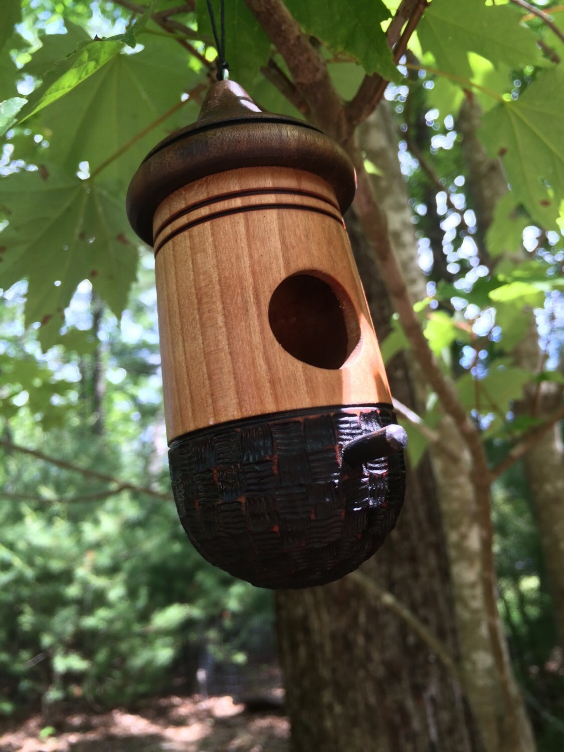 Hummingbird Birdhouse- Handmade Wooden Decor, Basketweave design, Outdoor/Indoor Garden Art, Artisan Rustic, Perfect Gift, Birthday Gift