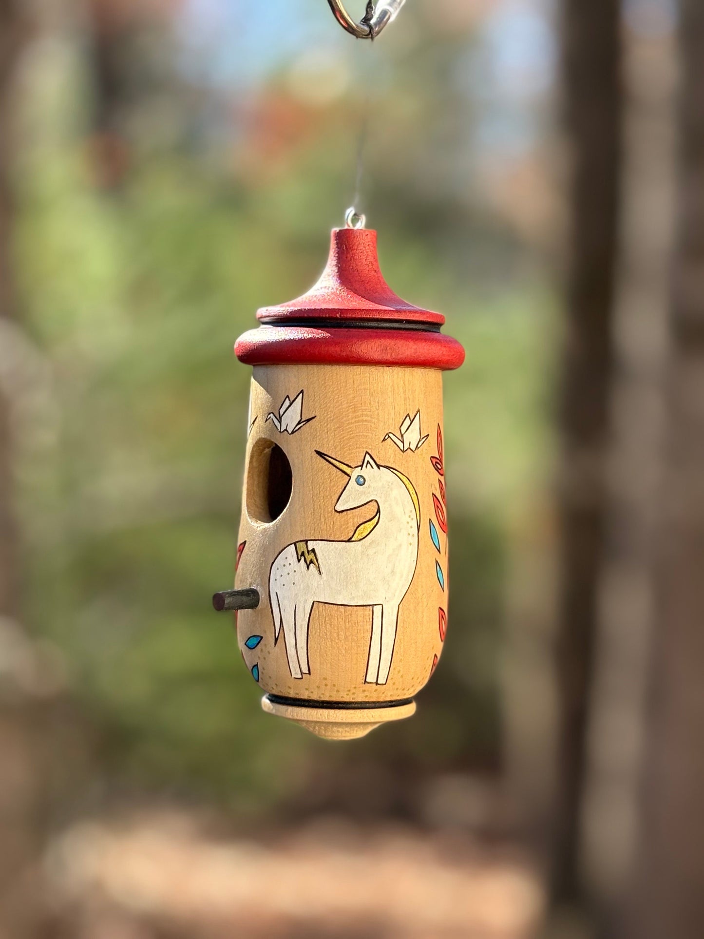 Birdhouse for Hummingbirds, Unicorn Art Design, Small Bird House Garden Decor, Handmade Gift for Bird Lover Who Has Everything