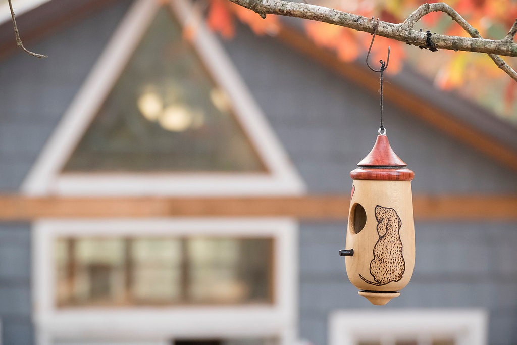 Hummingbird House, Handmade Wooden Birdhouse for Indoor/Outdoor Use, Puppy Dog Art, Bird Lovers Gift, Christmas Gift for Dog Lovers