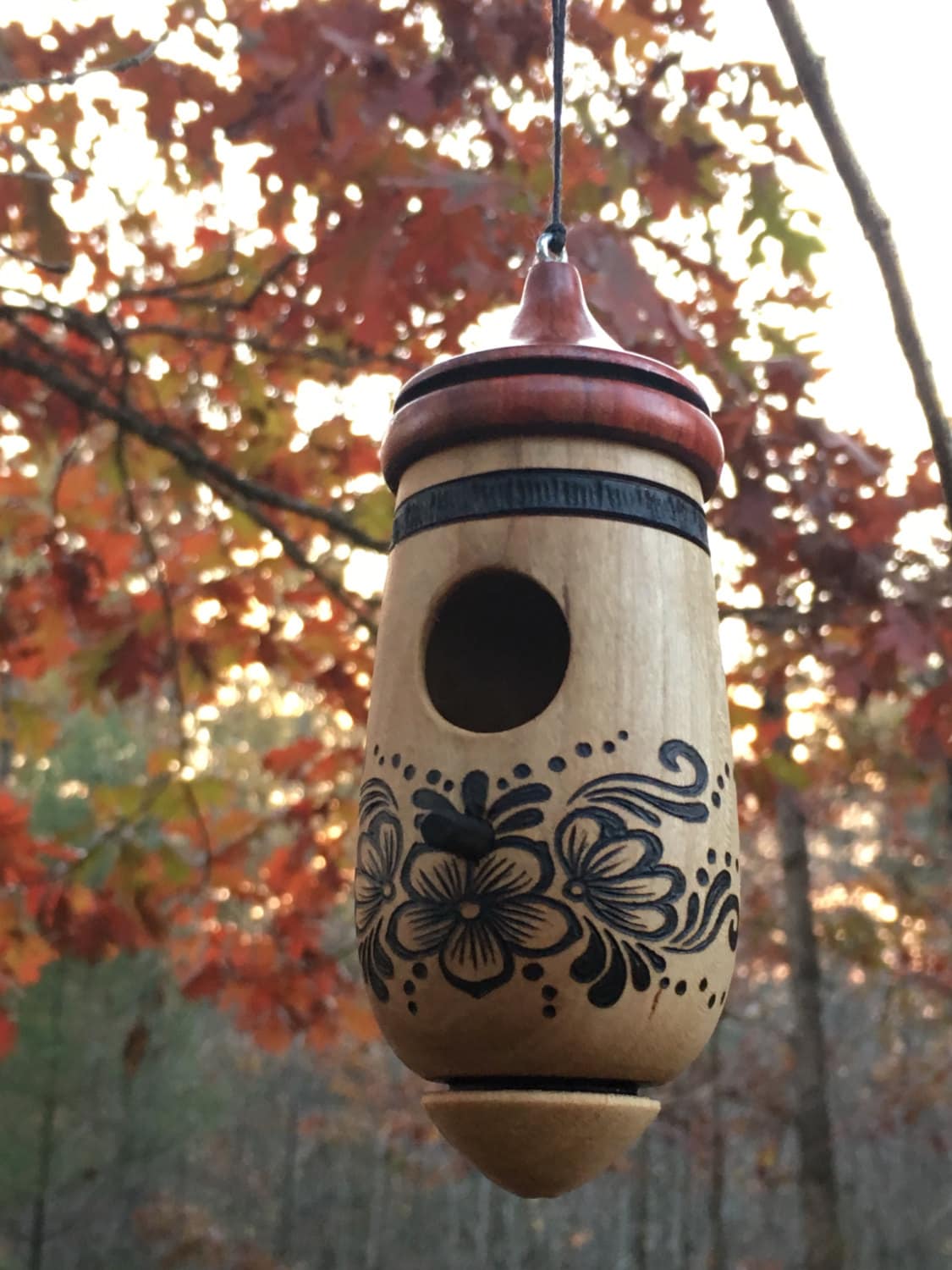Norwegian Rosemaling Art, Handmade Hummingbird House, Wooden Birdhouse for Indoor/Outdoor Use, Bird Lovers Gift, Christmas Ornament,