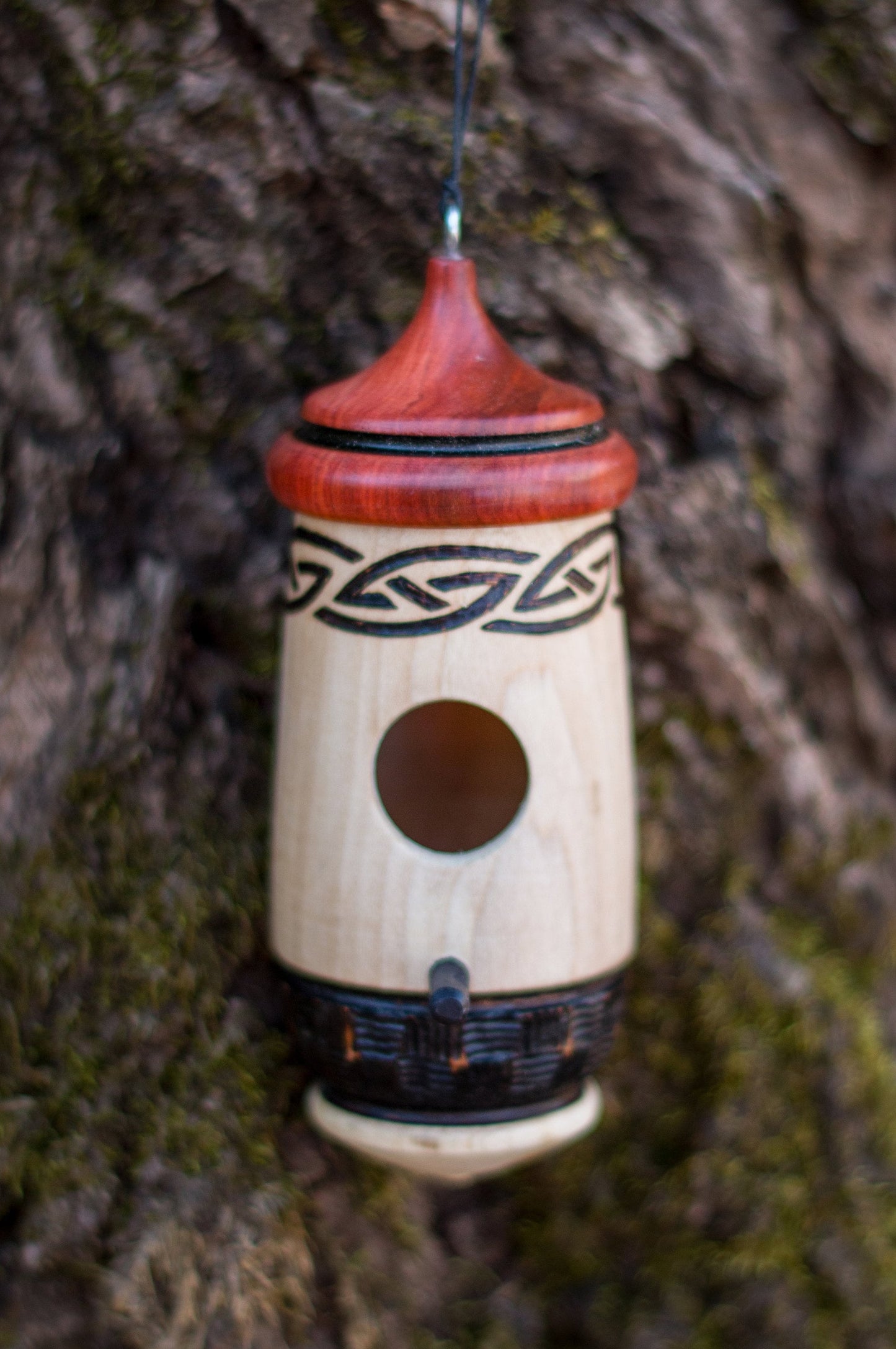 Handmade Wooden Hummingbird House, Celtic Design, Bird Lover Gift