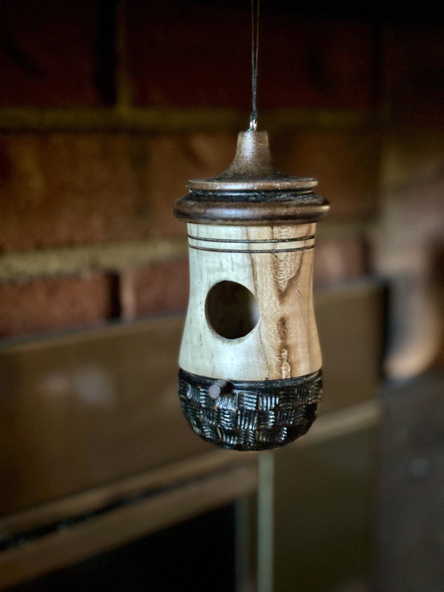 Handmade Ambrosia Maple Hummingbird House: Basketweave Natural Nester, Small Birdhouse Art