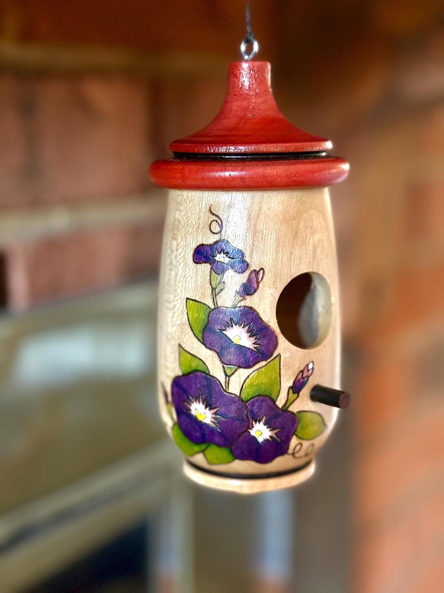 Morning Glory Birdhouse, September Birth flower, Handmade Wooden Hummingbird House for Indoor/Outdoor Use, Bird Lovers, Mom and Grandma gift