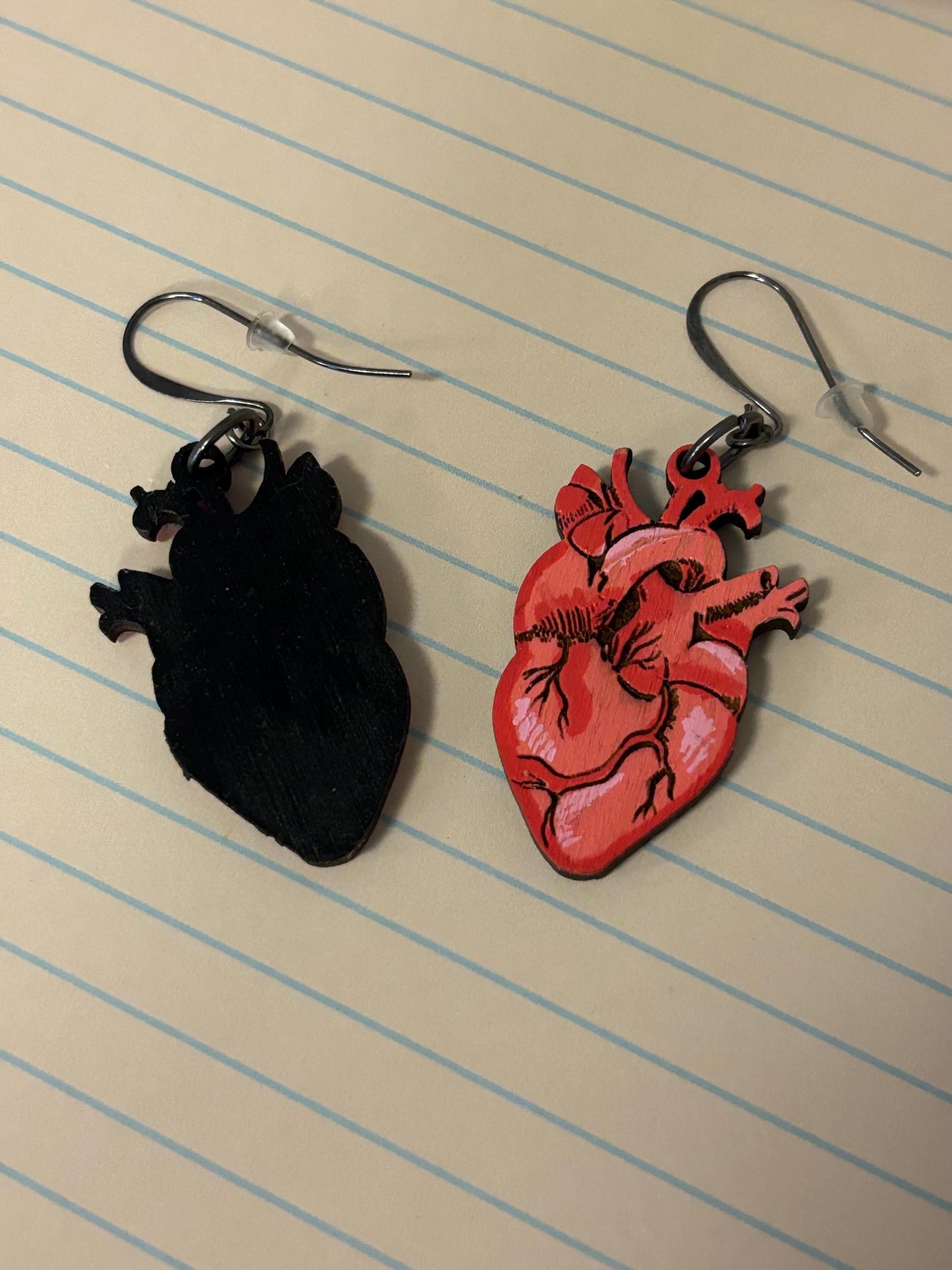 Heart Earrings, Handmade Dangle Wooden Jewelry