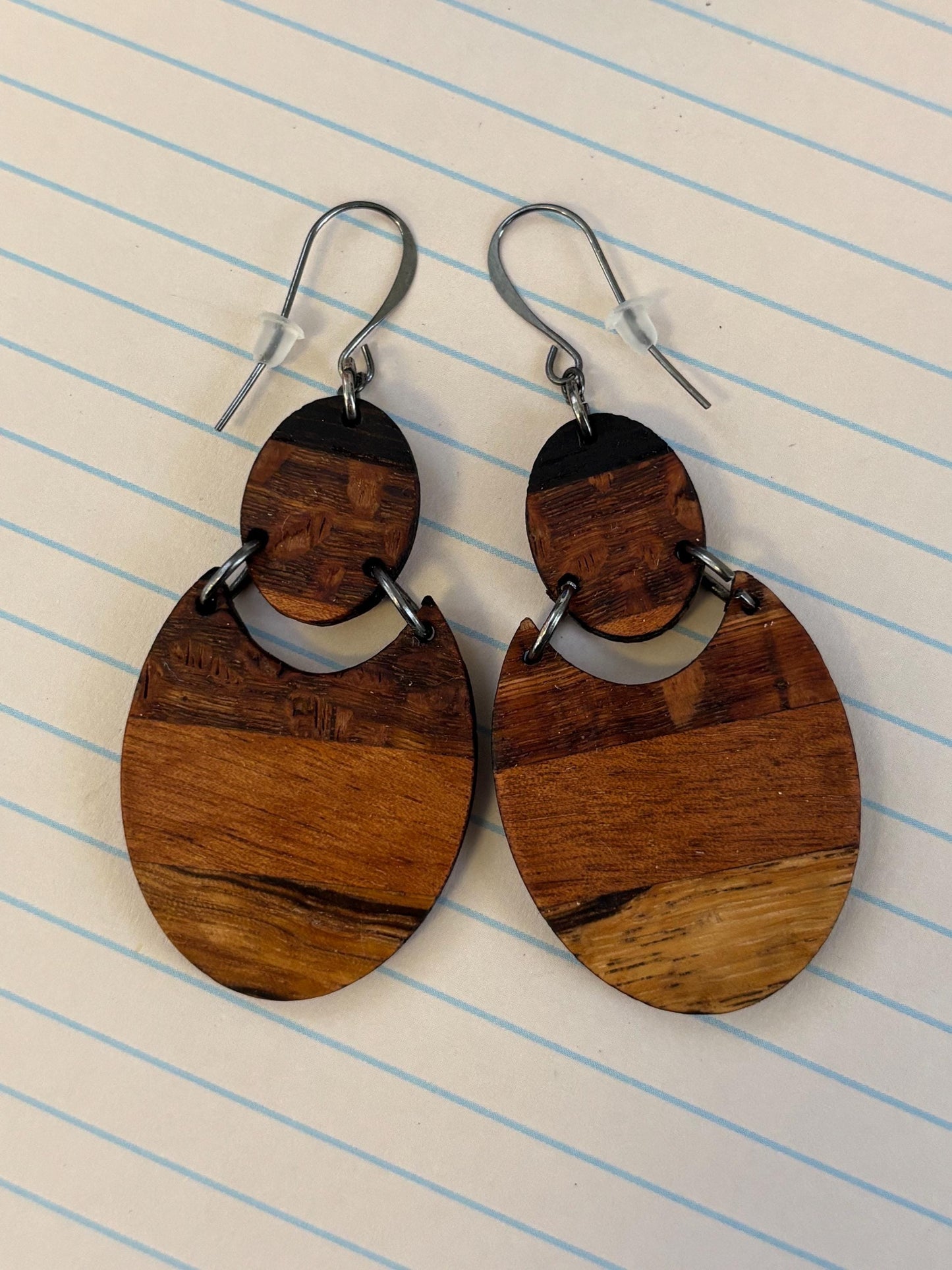 Handmade Dangle Wooden Earrings, Exotic Wooden Jewelry, Butcherblock Style