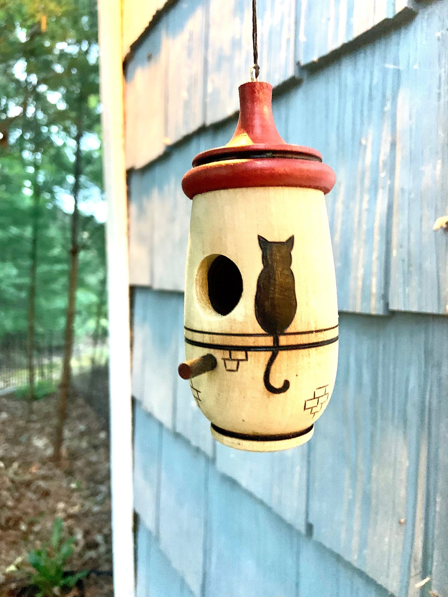 Hummingbird House, Le Cat, Handmade Wooden Birdhouse for Indoor/Outdoor Use, Cat Art, Bird Lovers Gift, Christmas Gift for Cat Lovers