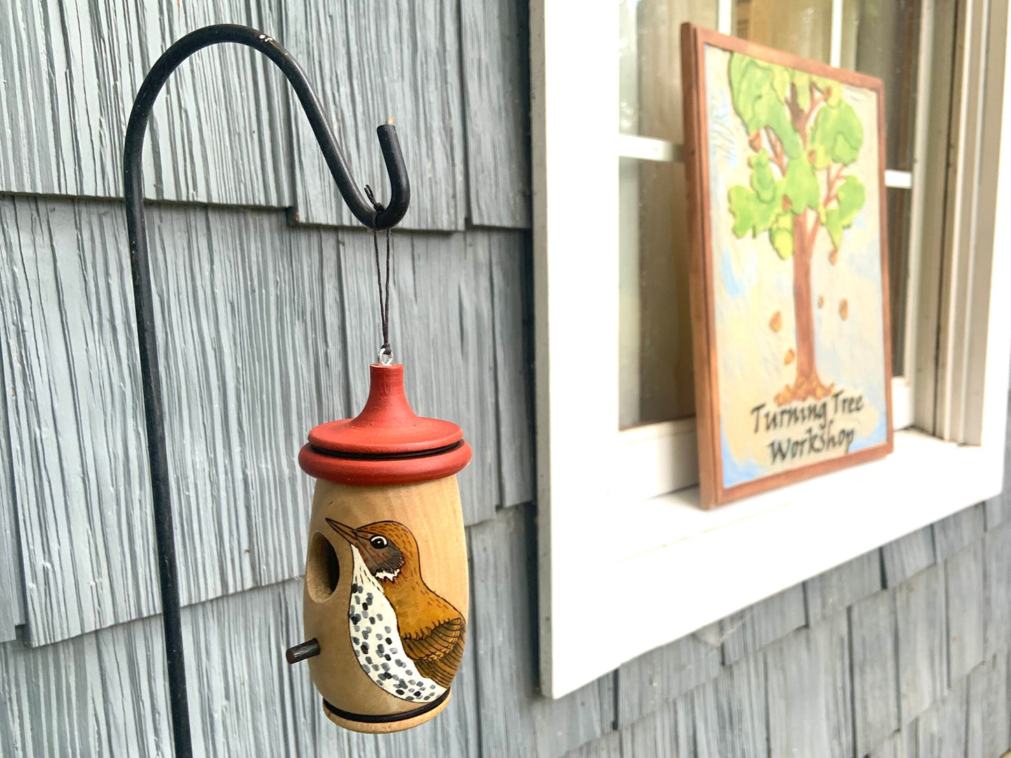 Hummingbird Birdhouse, Handmade Wooden Birdhouse for Indoor/Outdoor Use, Wood Thrush Art, Gift for Birders & nature lovers