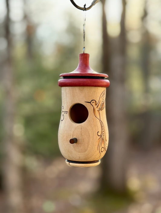 Hummingbird House, Handmade Wooden Birdhouse for Indoor/Outdoor Use, Ambrosia Maple Artisan Bird Lovers Gift, Christmas Gift for Everyone