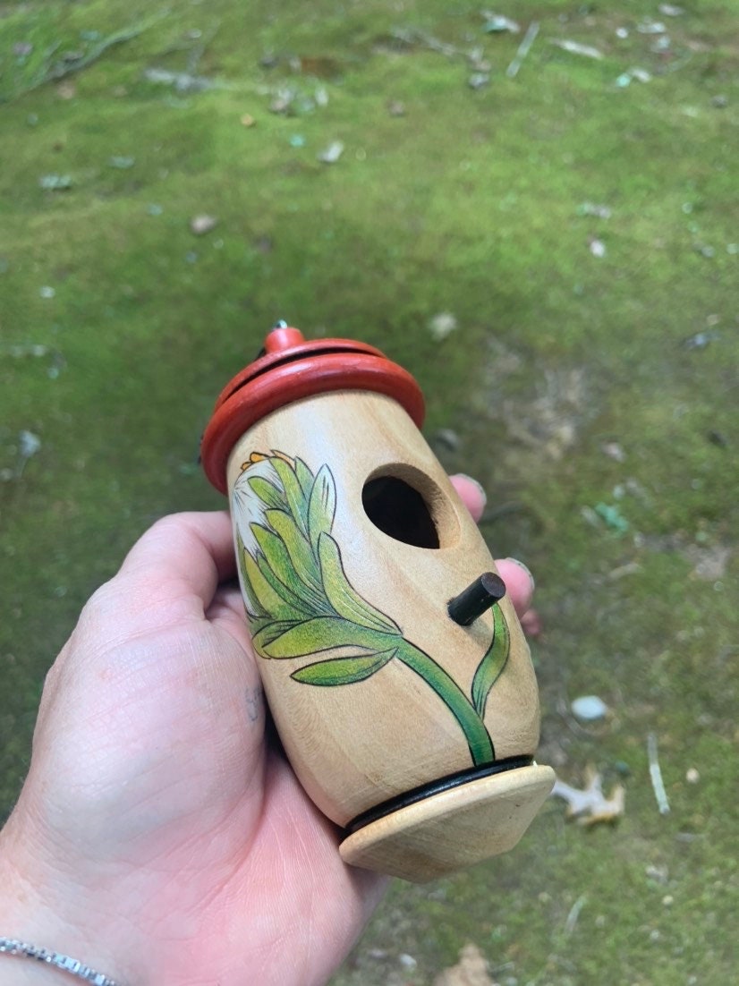 Hummingbird Bird House, Protea African Flower Art, Handmade Wooden Birdhouse for Indoor/Outdoor Garden Use, Gift for Traveler, Bird Lovers