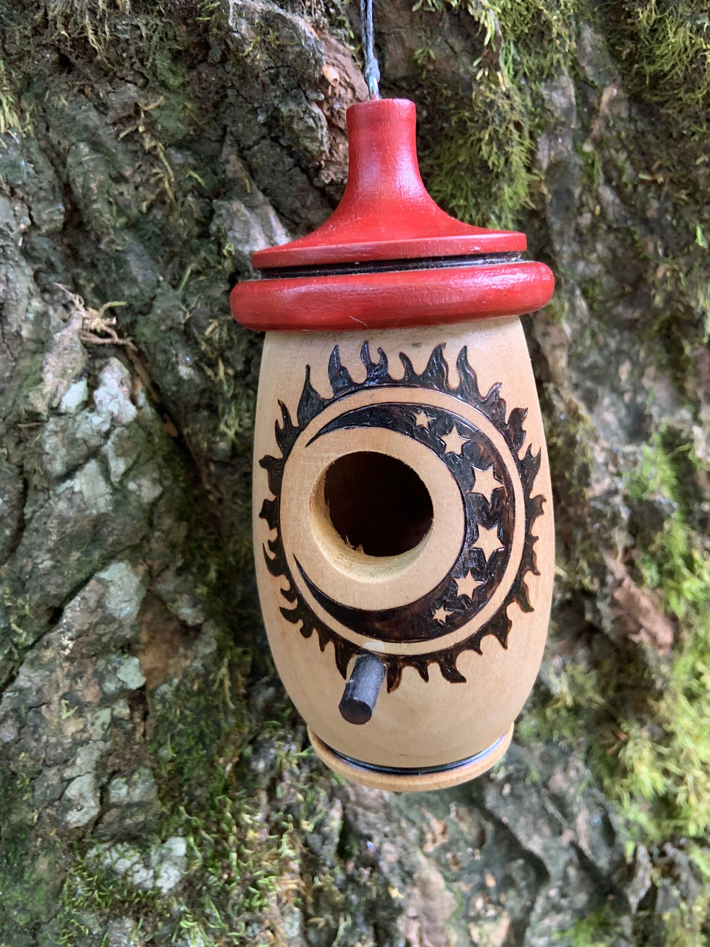 Hummingbird House, Sun Moon Stars Art, Handmade Wooden Birdhouse for Indoor/Outdoor Use, Bird Lovers Gift, Christmas Gift for Celestial