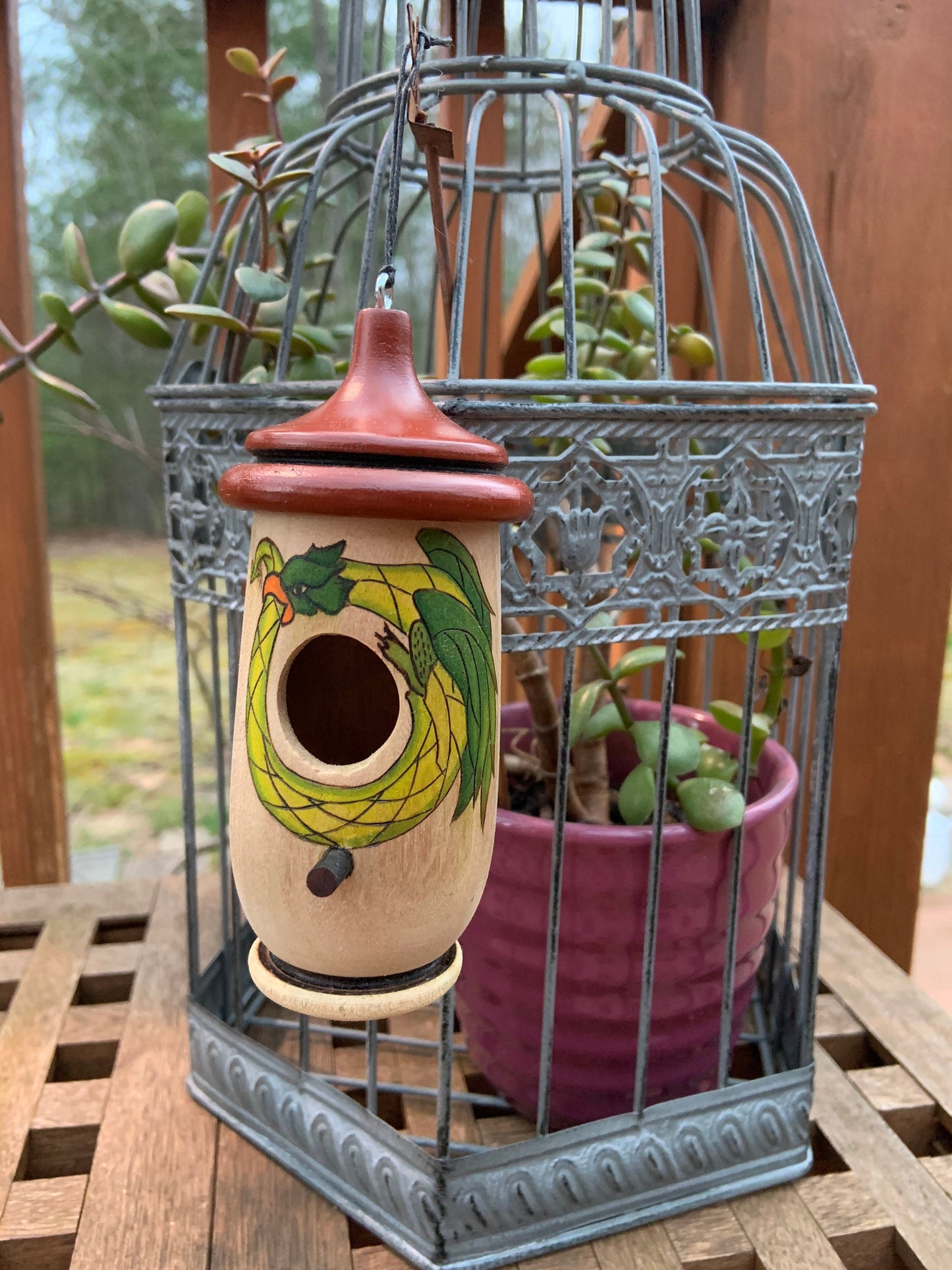 Hummingbird House, Handmade Wooden Birdhouse for Indoor/Outdoor Use, Dragon Ouroboros Art, Bird Lovers Gift, Christmas Gift for Fantasy