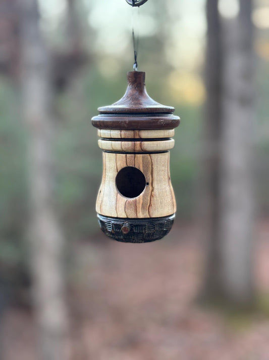 Unique Hummingbird Birdhouse, Handmade from Ambrosia Maple, Small Bird Nester, For Indoor or Outdoor Use, Perfect Christmas Gift for Birders