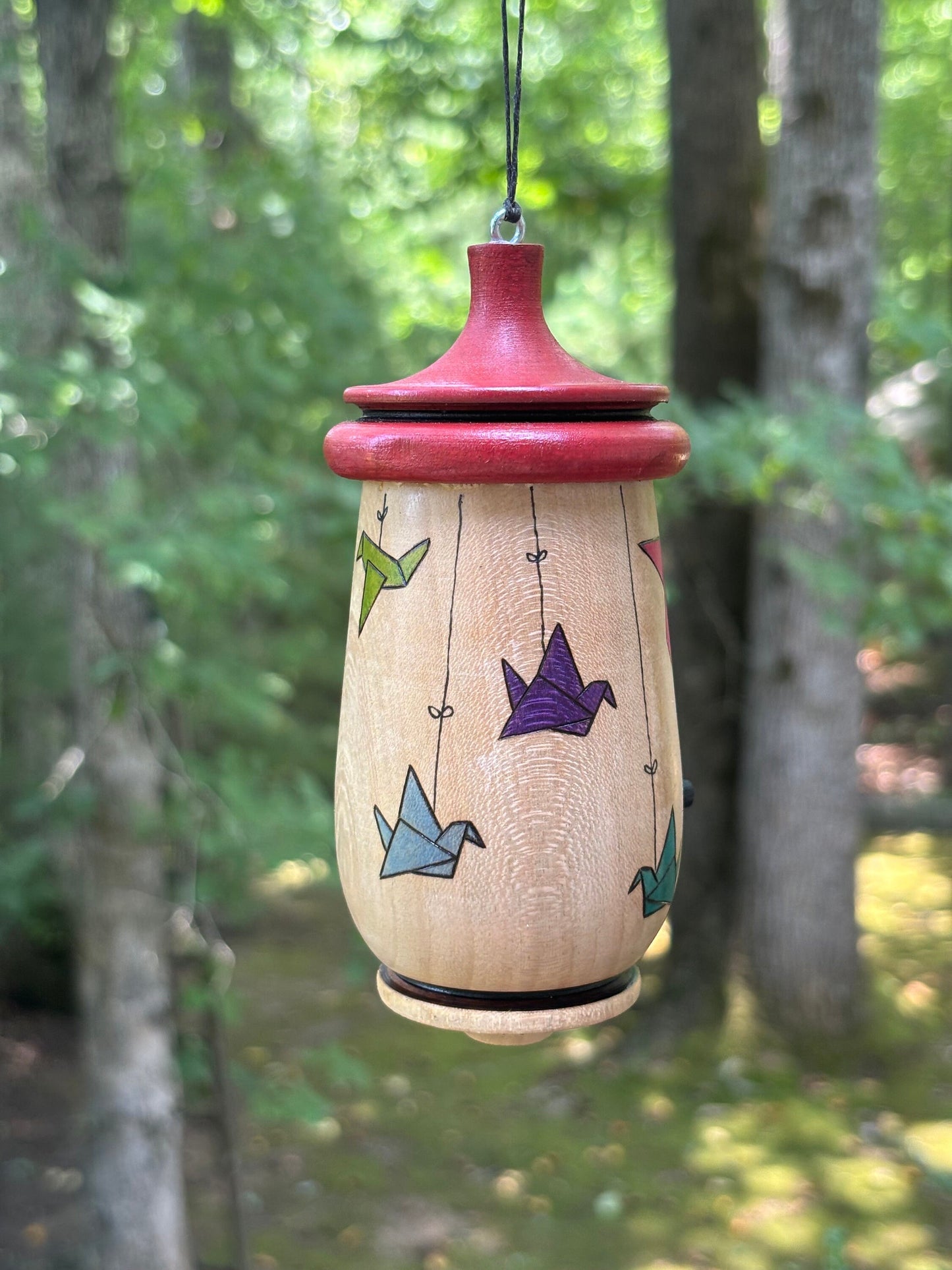 Hummingbird House, Handmade Wooden Birdhouse for Indoor/Outdoor Use, Paper Cranes Origami Art, Bird Lovers Gift, Christmas Gift for Artisans