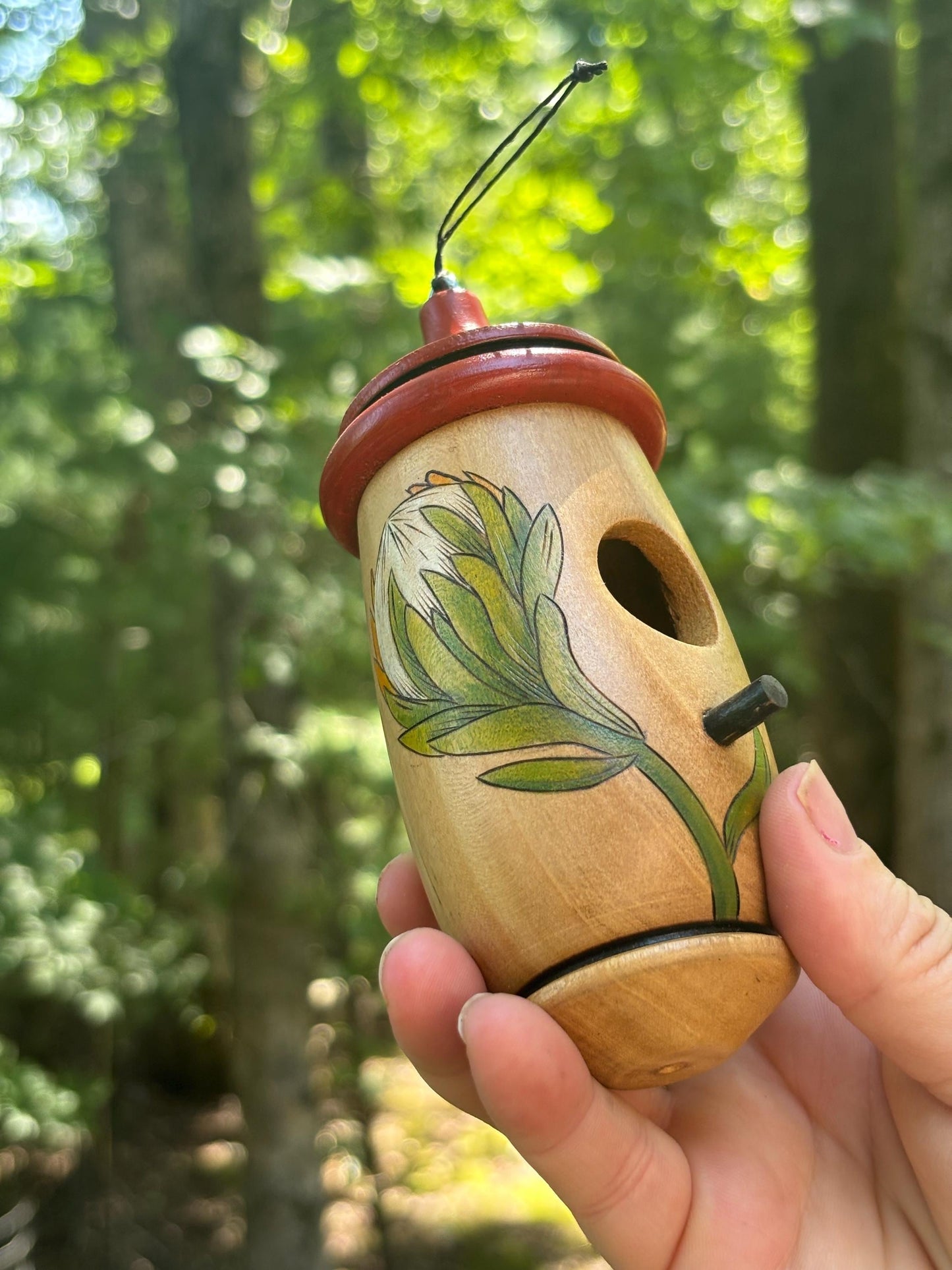 Hummingbird Bird House, Protea African Flower Art, Handmade Wooden Birdhouse for Indoor/Outdoor Garden Use, Gift for Traveler, Bird Lovers