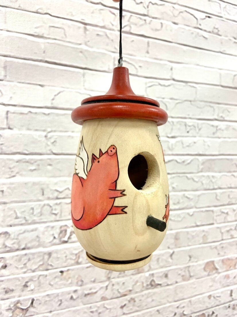 Hummingbird House, Flying Pig Art, Handmade Wooden Birdhouse for Indoor/Outdoor Use, Bird Lovers Gift, Christmas Gift for Pig Lovers