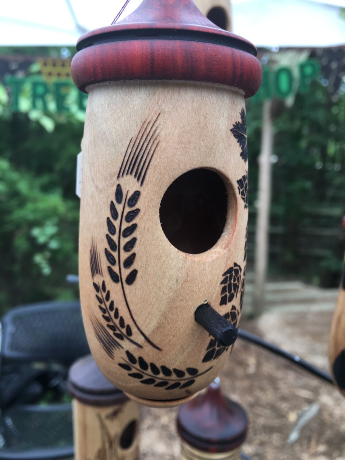 Hummingbird House, Handmade Wooden Birdhouse for Indoor/Outdoor Decor, Hops and Barley Art, Bird Lovers Gift, Christmas Gift for Beer Lovers