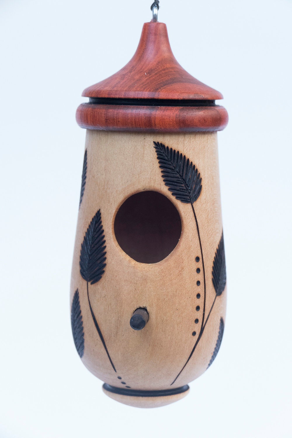 Hummingbird House, Leaves and Grass Art, Handmade Wooden Birdhouse for Indoor/Outdoor Use,  Bird Lovers Gift