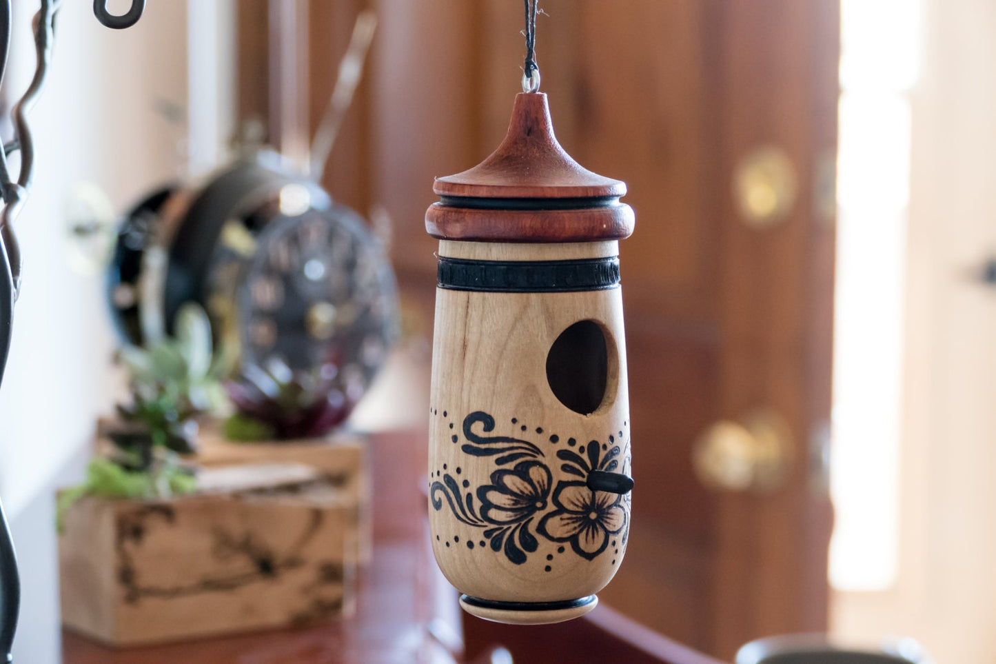 Norwegian Rosemaling Art, Handmade Hummingbird House, Wooden Birdhouse for Indoor/Outdoor Use, Bird Lovers Gift, Christmas Ornament,