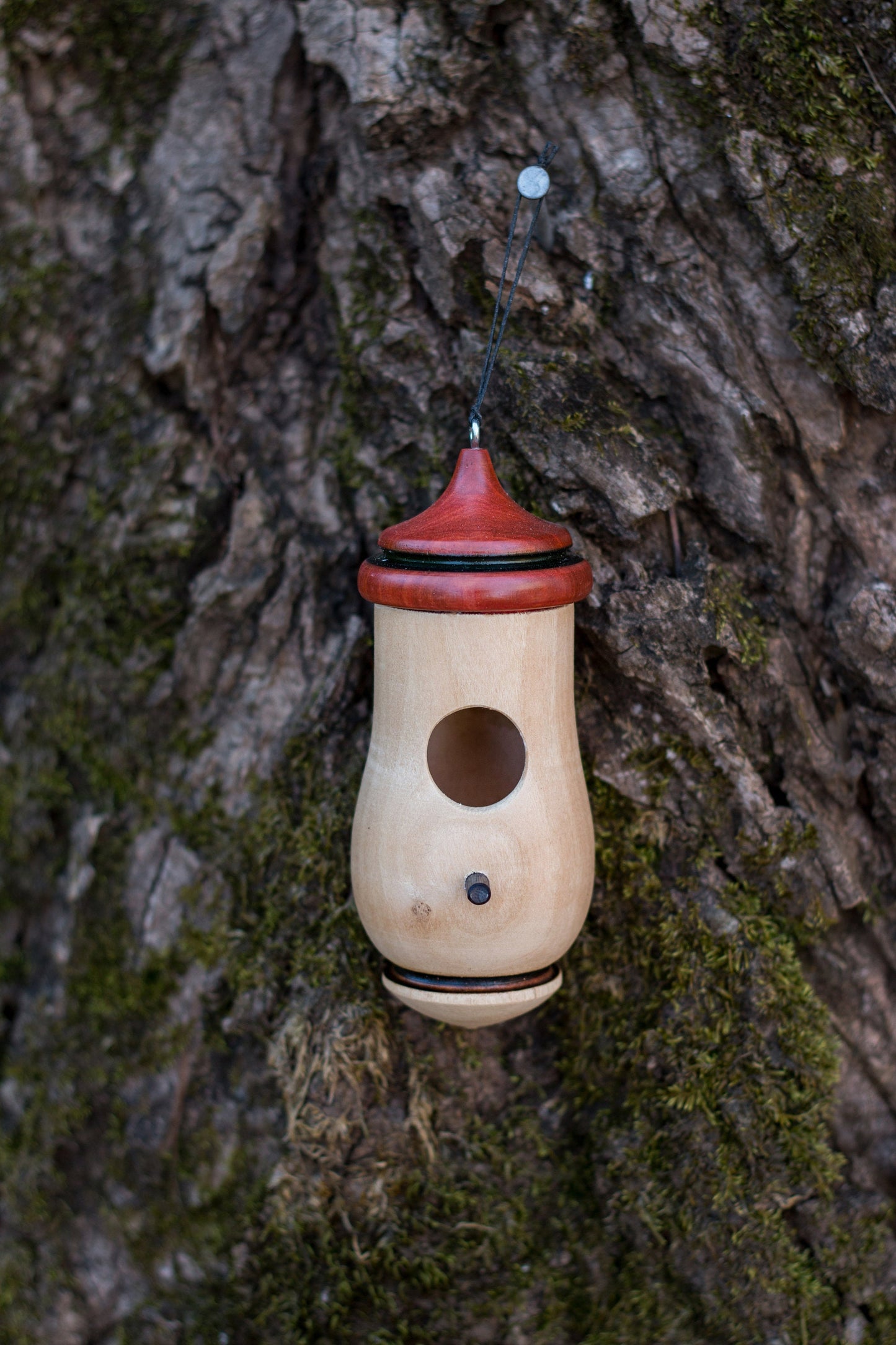 Hummingbird Birdhouse, Natural, Rustic Personalizable Outdoor Garden Decor, Handmade of Cherry Wood
