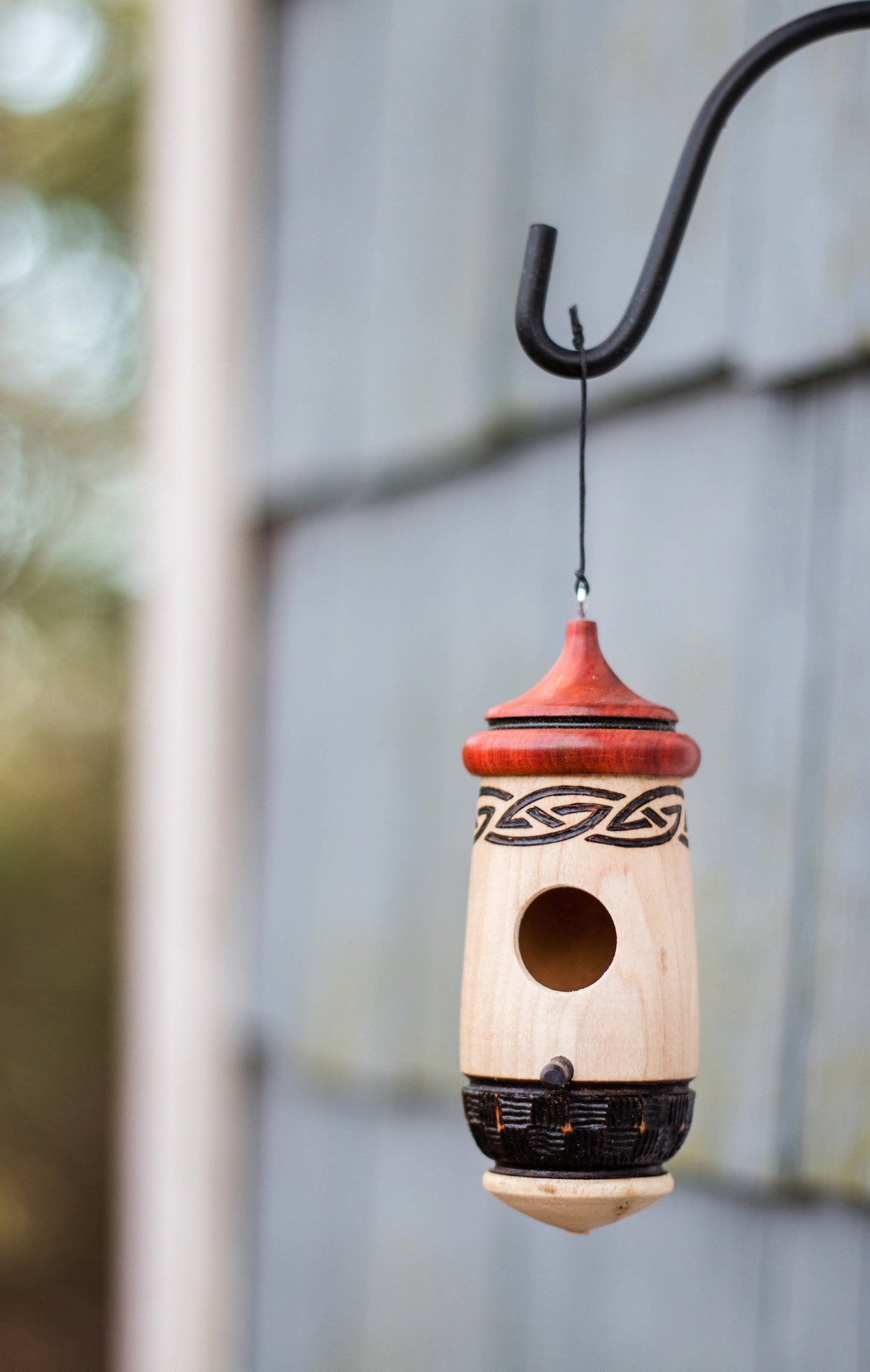 Handmade Wooden Hummingbird House, Celtic Design, Bird Lover Gift