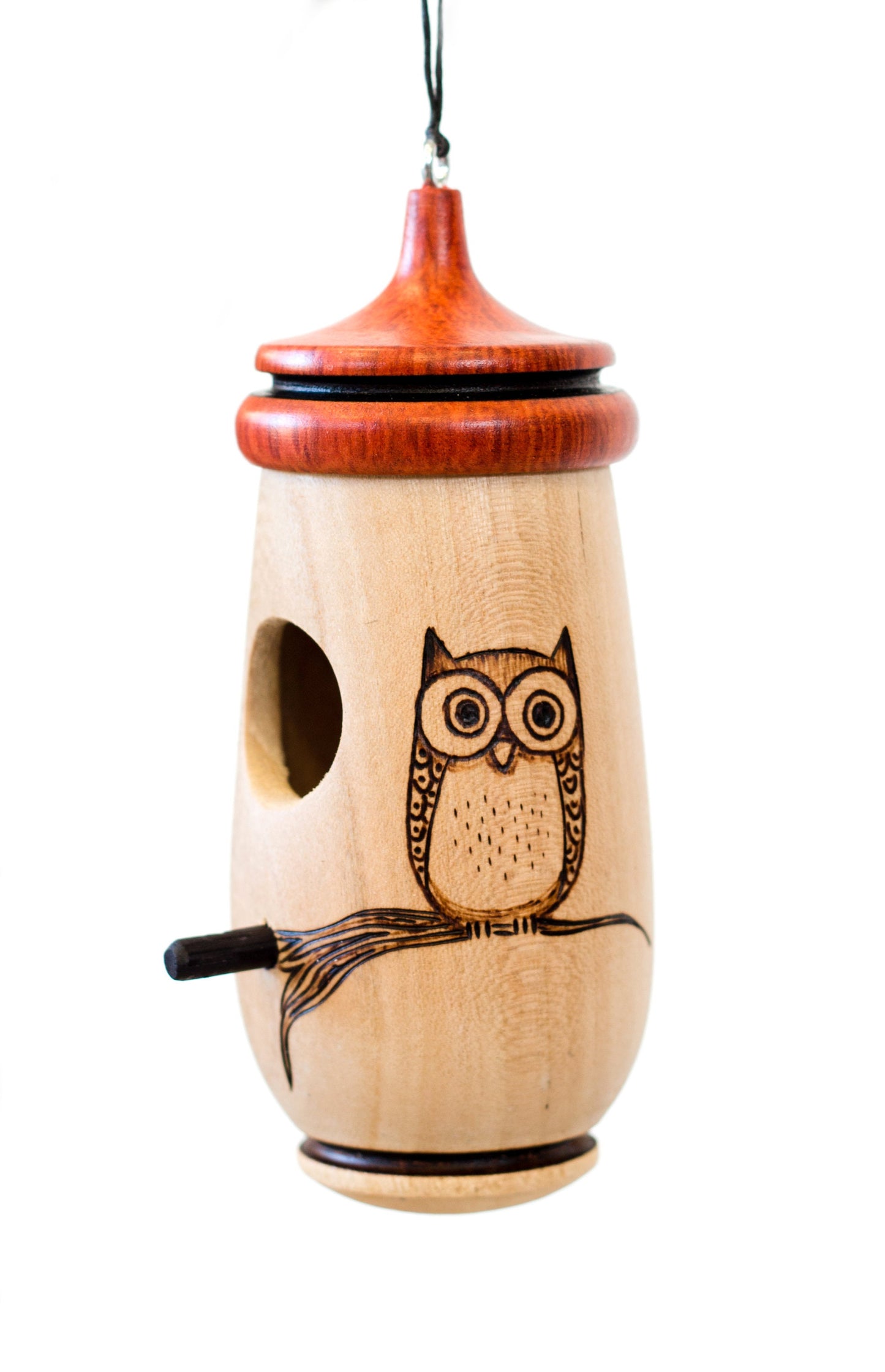 Handmade Cherry Wood Hummingbird Birdhouse: Owl Art, Bird Lover Gift