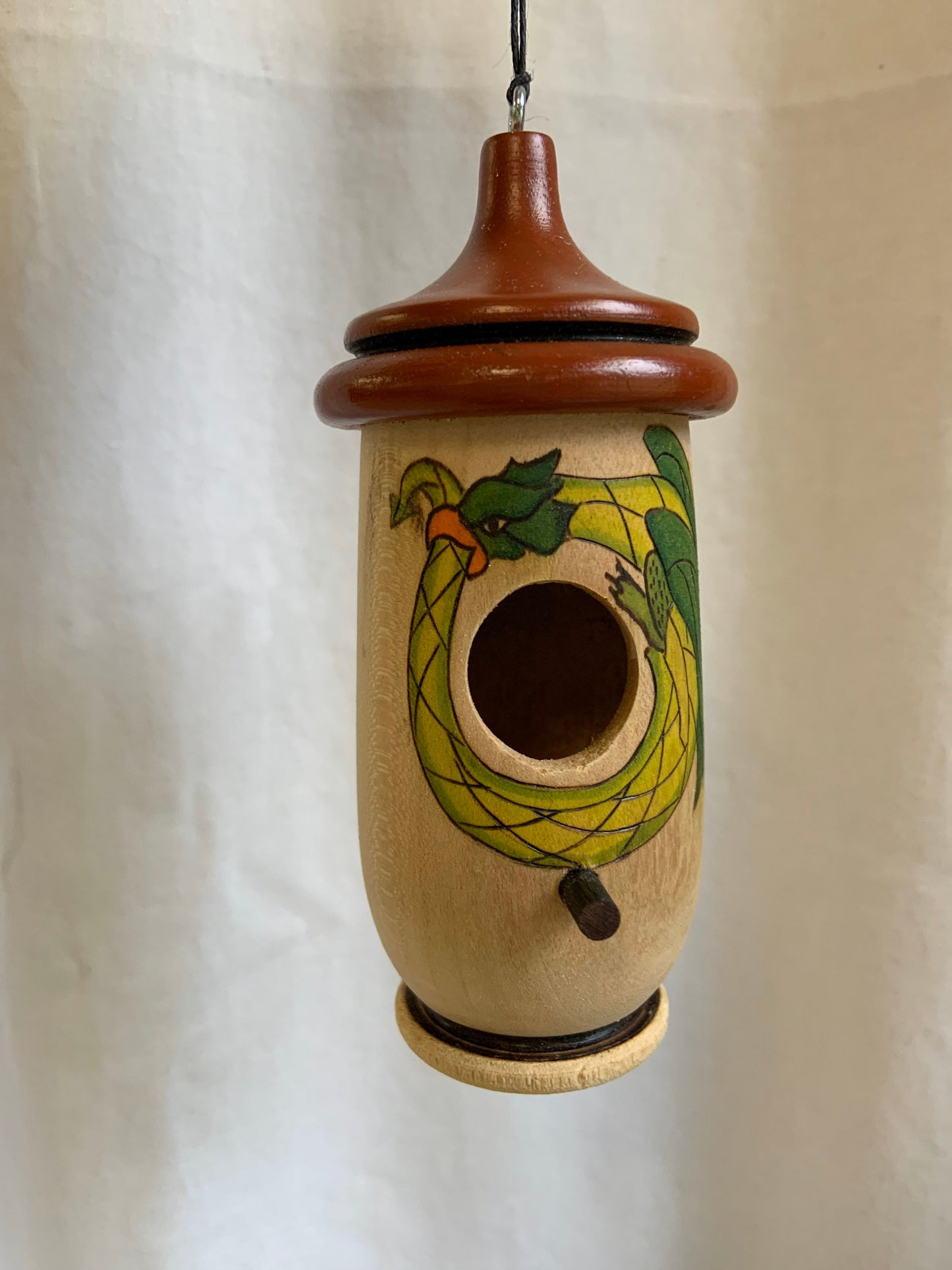 Handmade Cherry Wood Hummingbird Birdhouse: Dragon Ouroboros Art