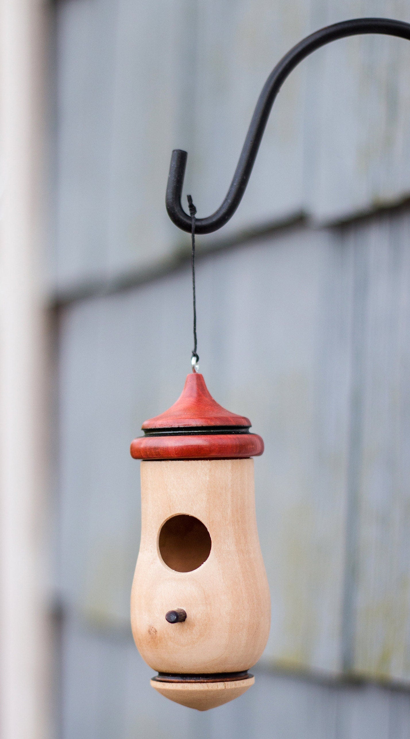 Hummingbird Birdhouse, Natural, Rustic Personalizable Outdoor Garden Decor, Handmade of Cherry Wood