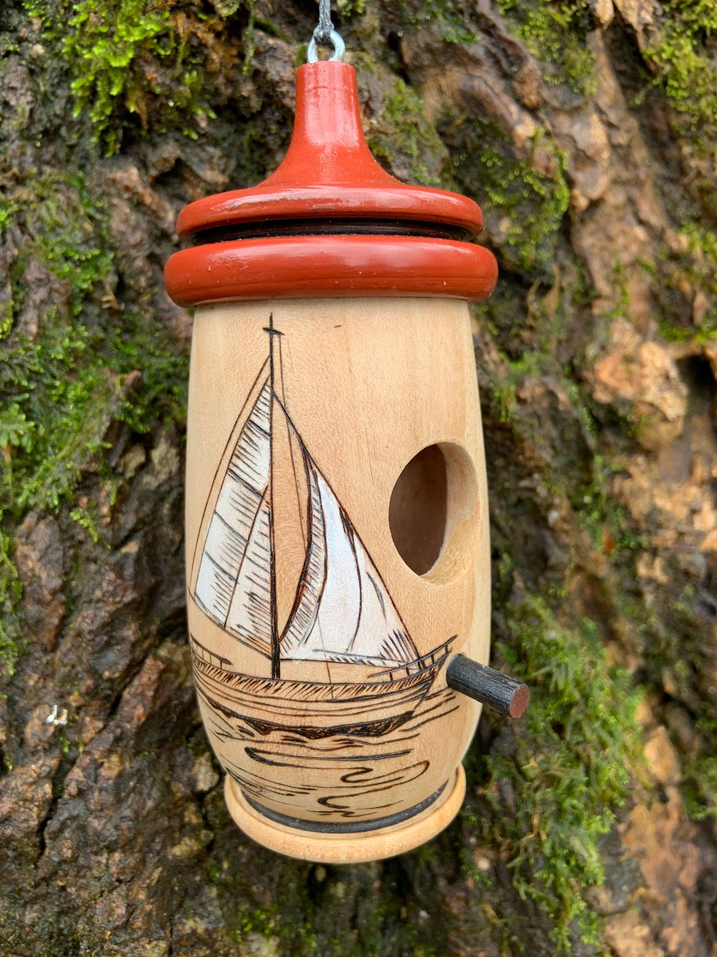 Hummingbird House, Handmade Wooden Birdhouse for Indoor/Outdoor Use, Sailboat Art, Bird Lovers Gift, Christmas Gift for Lake Lovers