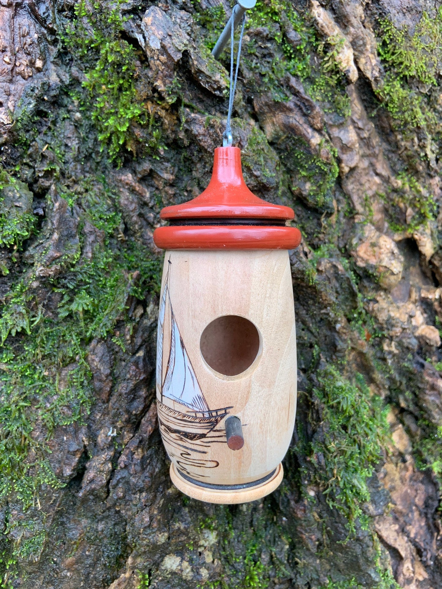 Hummingbird House, Handmade Wooden Birdhouse for Indoor/Outdoor Use, Sailboat Art, Bird Lovers Gift, Christmas Gift for Lake Lovers
