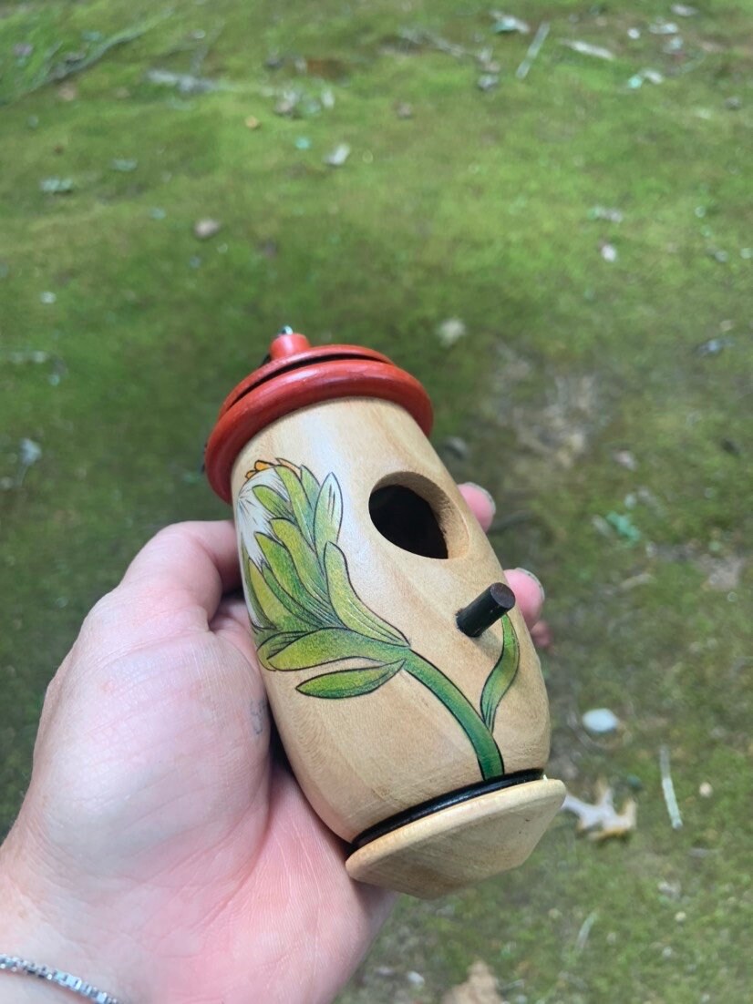 Hummingbird Bird House, Protea African Flower Art, Handmade Wooden Birdhouse for Indoor/Outdoor Garden Use, Gift for Traveler, Bird Lovers
