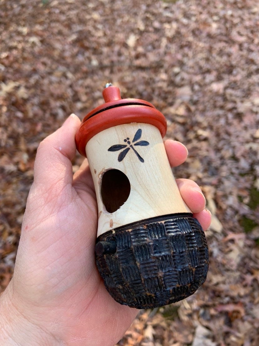 Handmade Cherry Wood Hummingbird House: Dragonfly Art