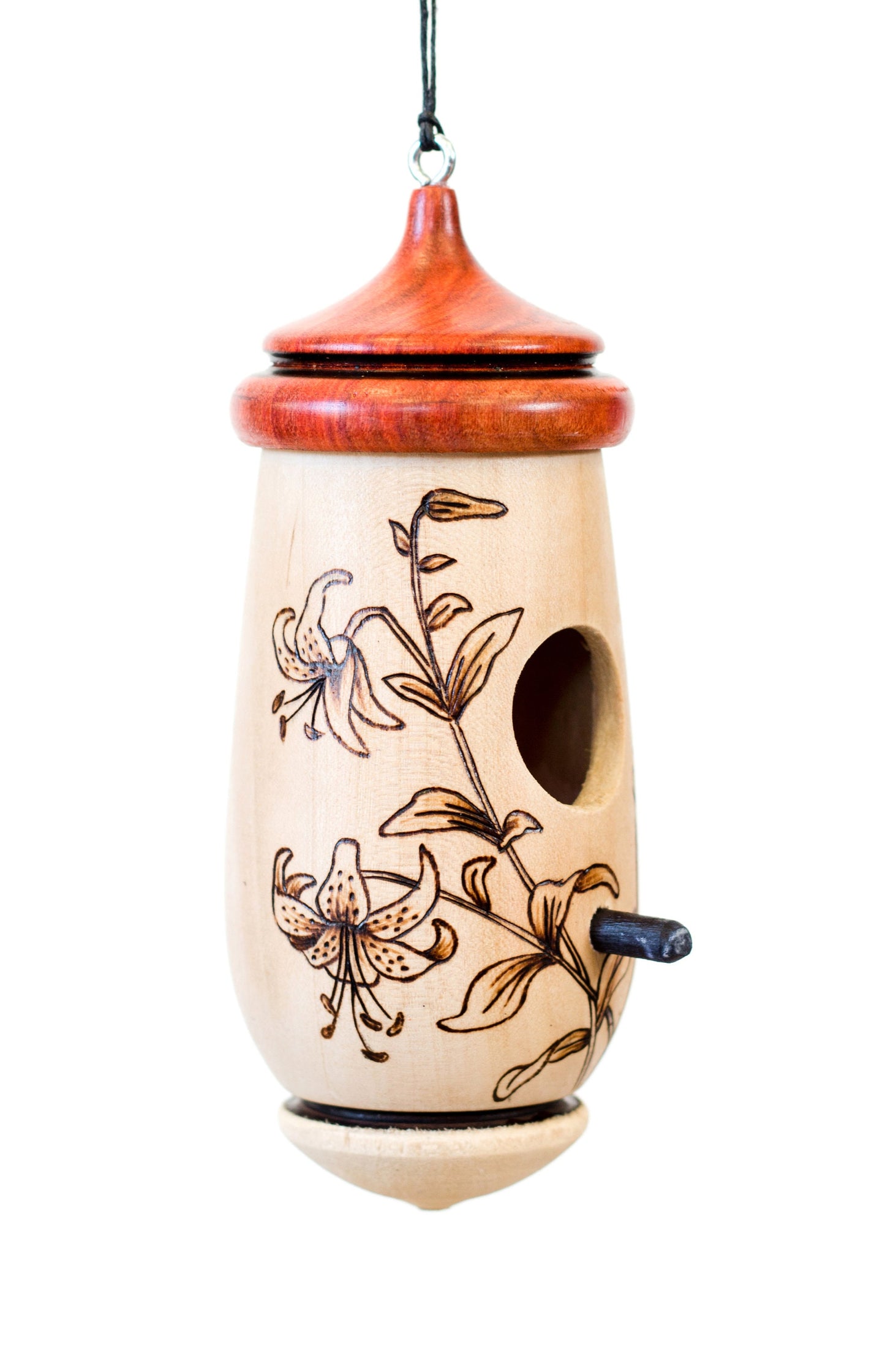 Hummingbird Birdhouse: Lily Floral Art, Handmade, Wooden