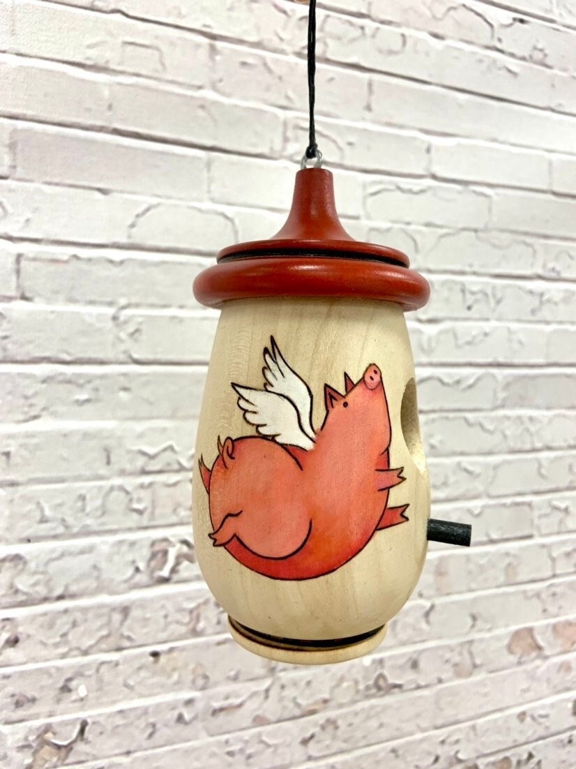 Handmade Cherry Wood Hummingbird House: Flying Pig Art