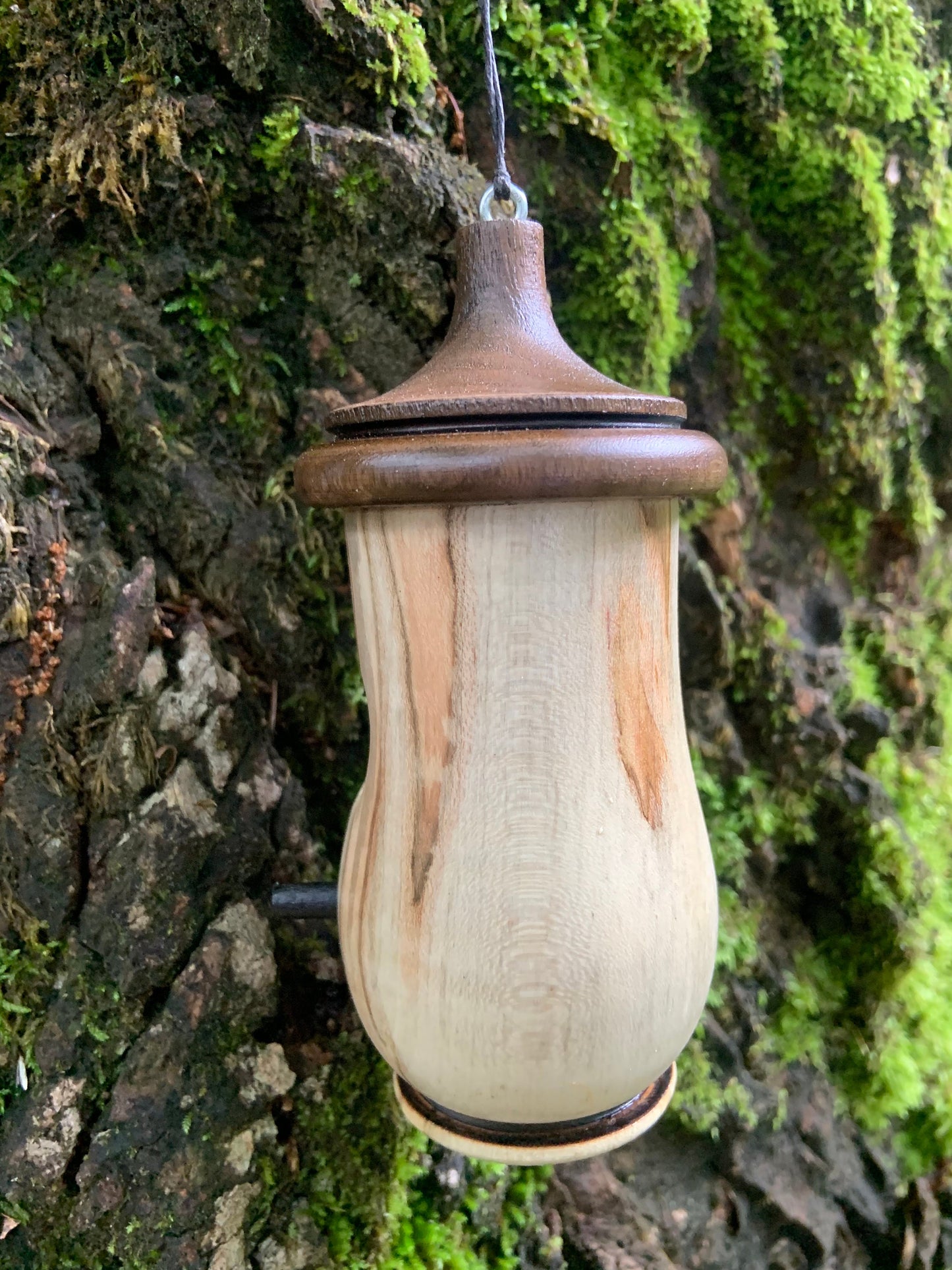 Handmade Cherry Wood Hummingbird House with Wood Burned Bird Art