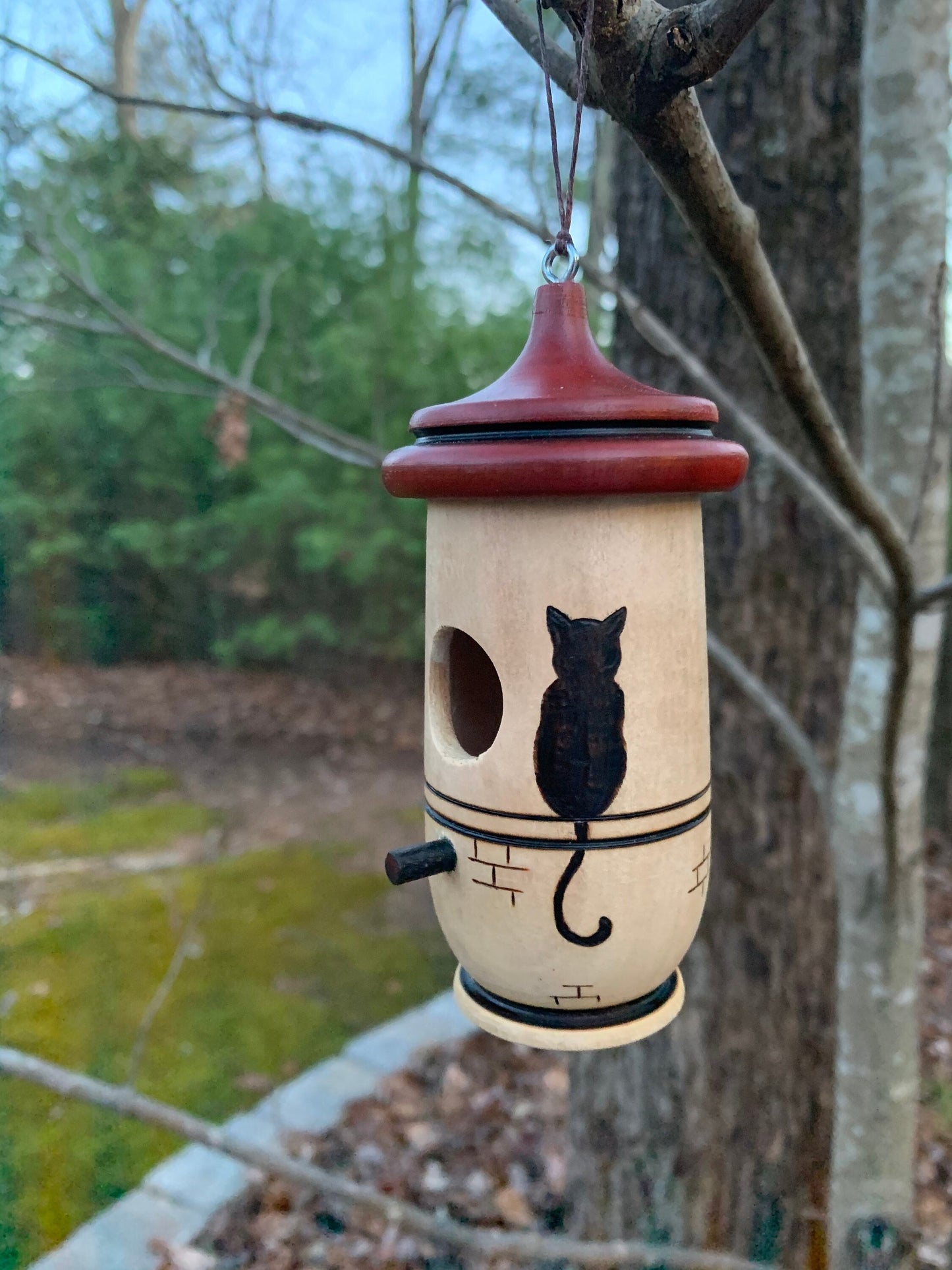 Hummingbird House, Le Cat, Handmade Wooden Birdhouse for Indoor/Outdoor Use, Cat Art, Bird Lovers Gift