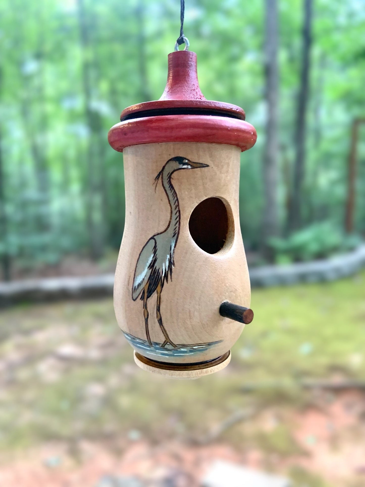 Hummingbird House, Great Blue Heron Art, Handmade Wooden Birdhouse for Indoor/Outdoor, Gift for Bird Lovers