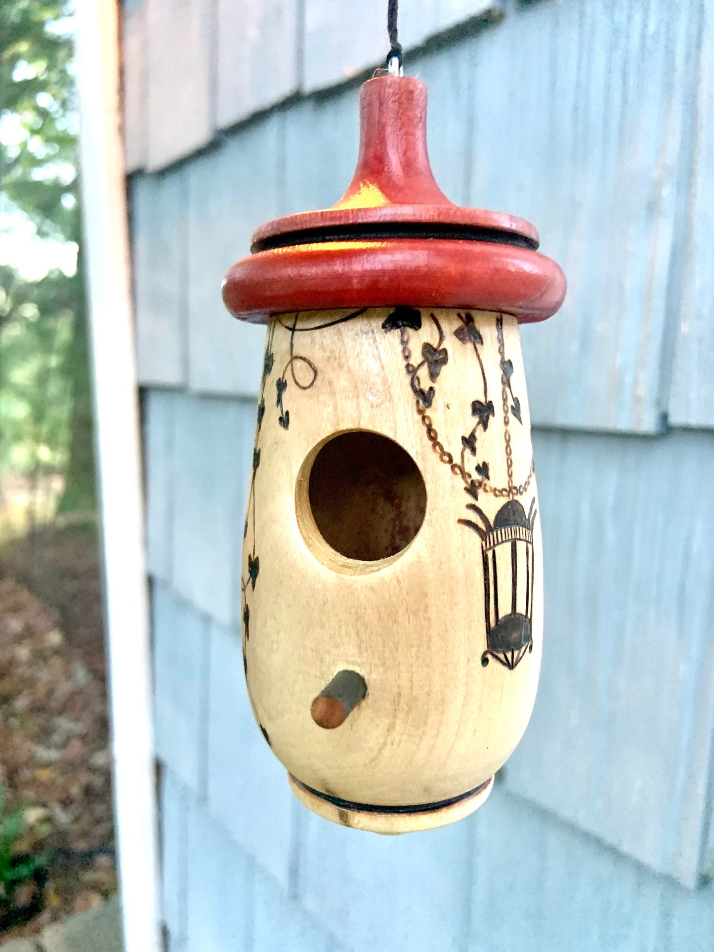 Handmade Wooden Hummingbird House, Lantern Art, Garden Decor
