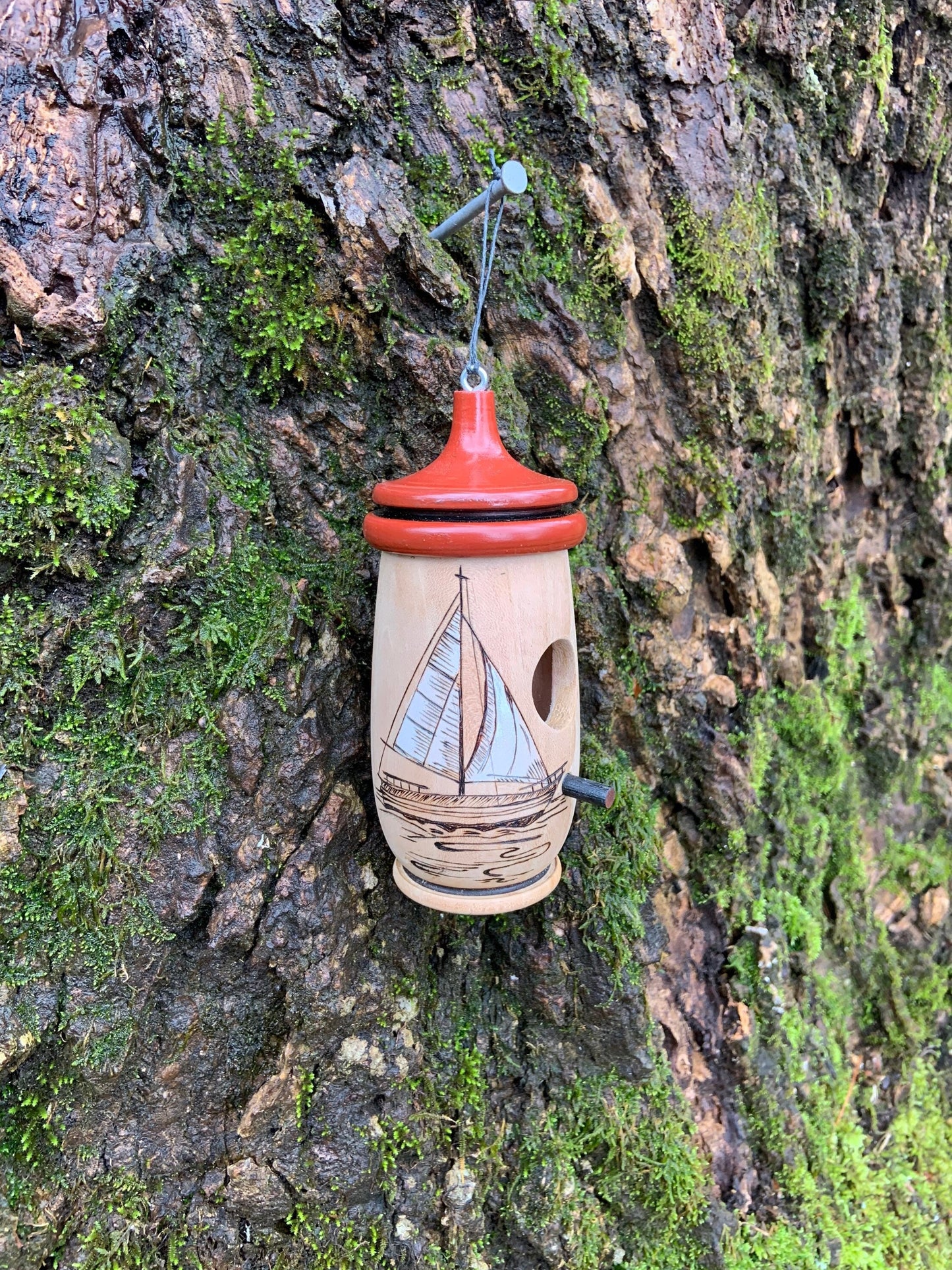 Hummingbird House, Handmade Wooden Birdhouse for Indoor/Outdoor Use, Sailboat Art, Bird Lovers Gift, Christmas Gift for Lake Lovers