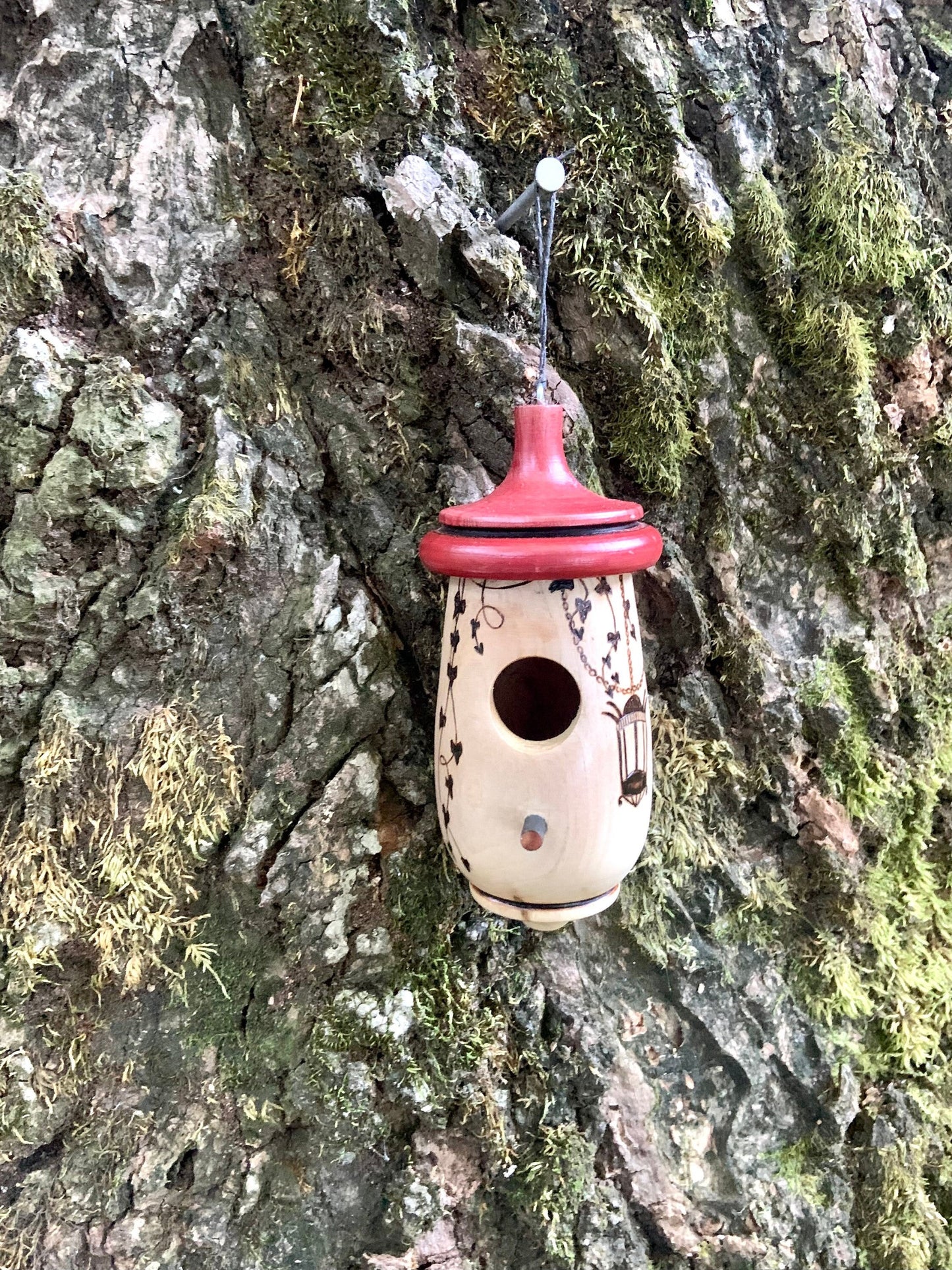 Handmade Wooden Hummingbird House, Lantern Art, Garden Decor