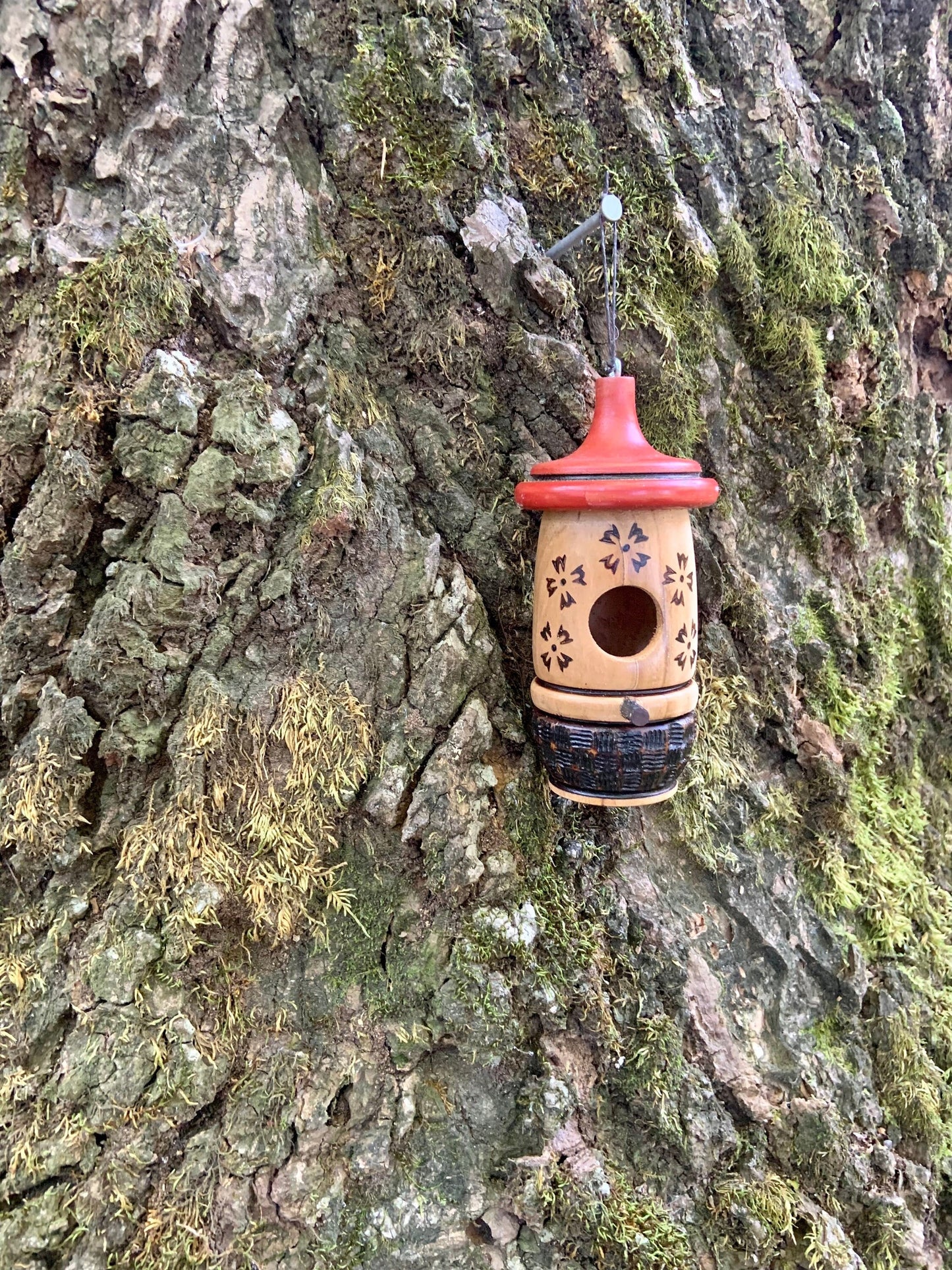 Handmade Wooden Hummingbird House, Flower Art, Bird Lovers Gift