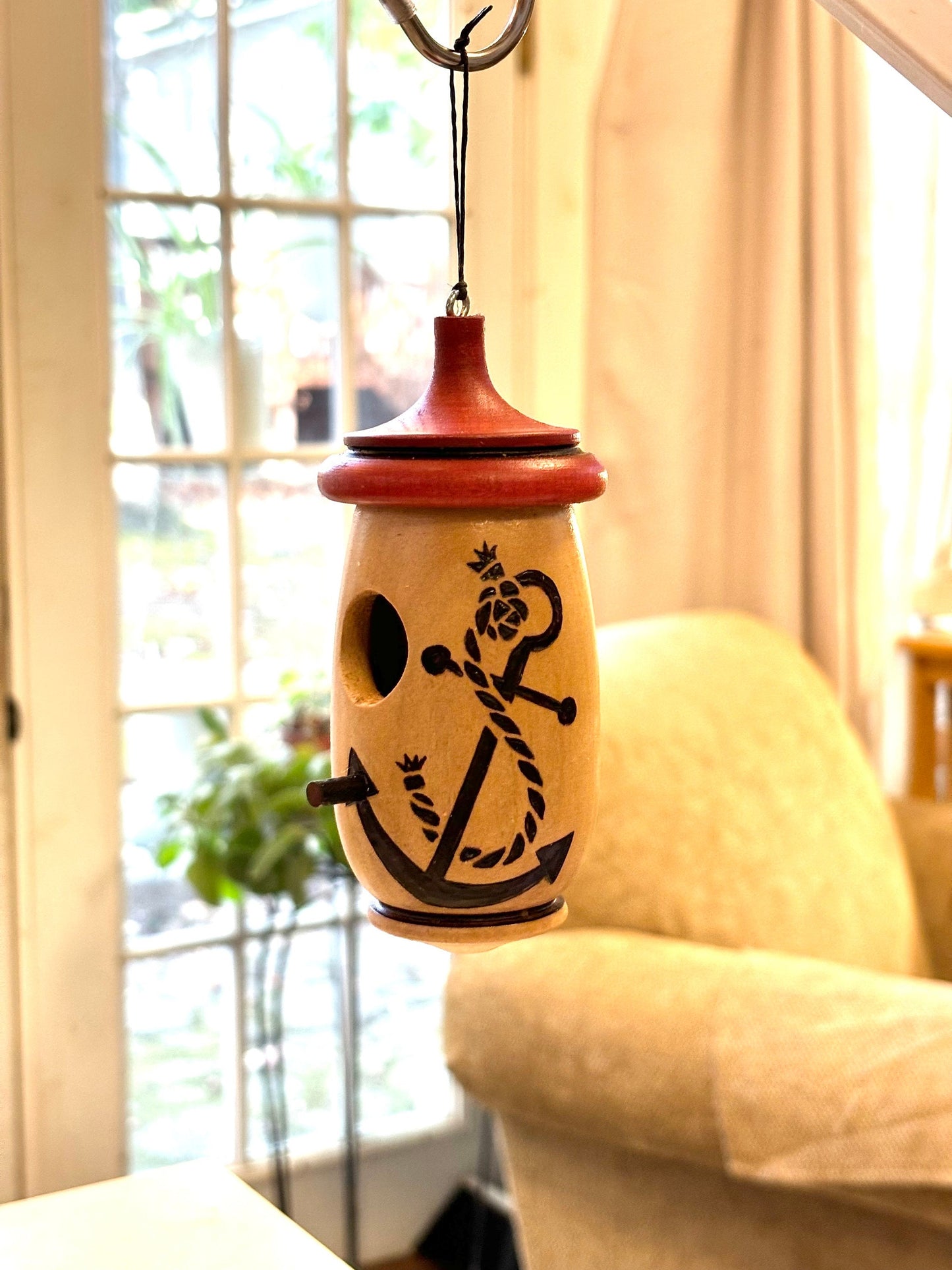 Handmade Nautical Hummingbird Birdhouse: Woodburned Anchor Indoor/Outdoor Art