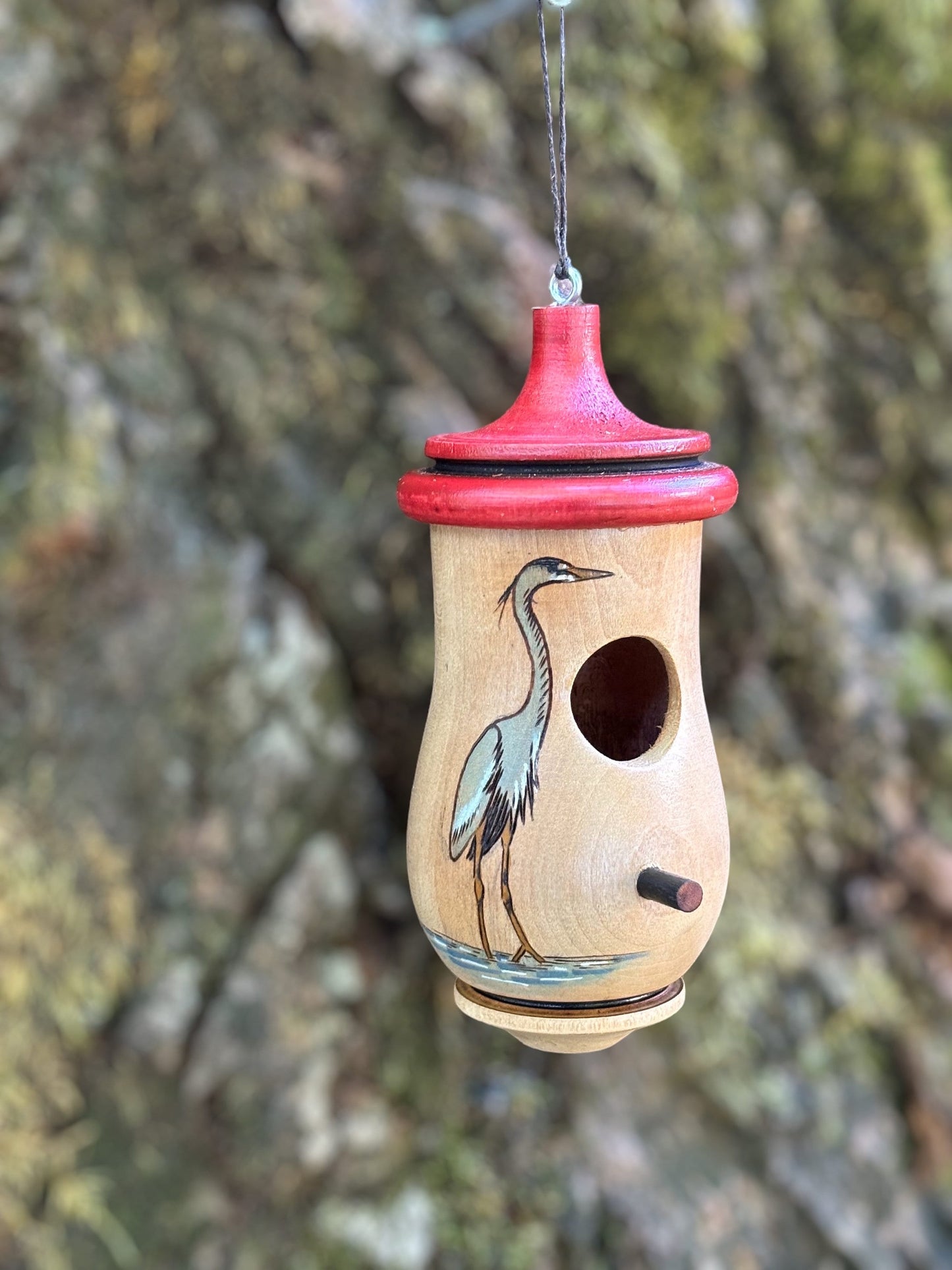 Hummingbird House, Great Blue Heron Art, Handmade Wooden Birdhouse for Indoor/Outdoor, Gift for Bird Lovers