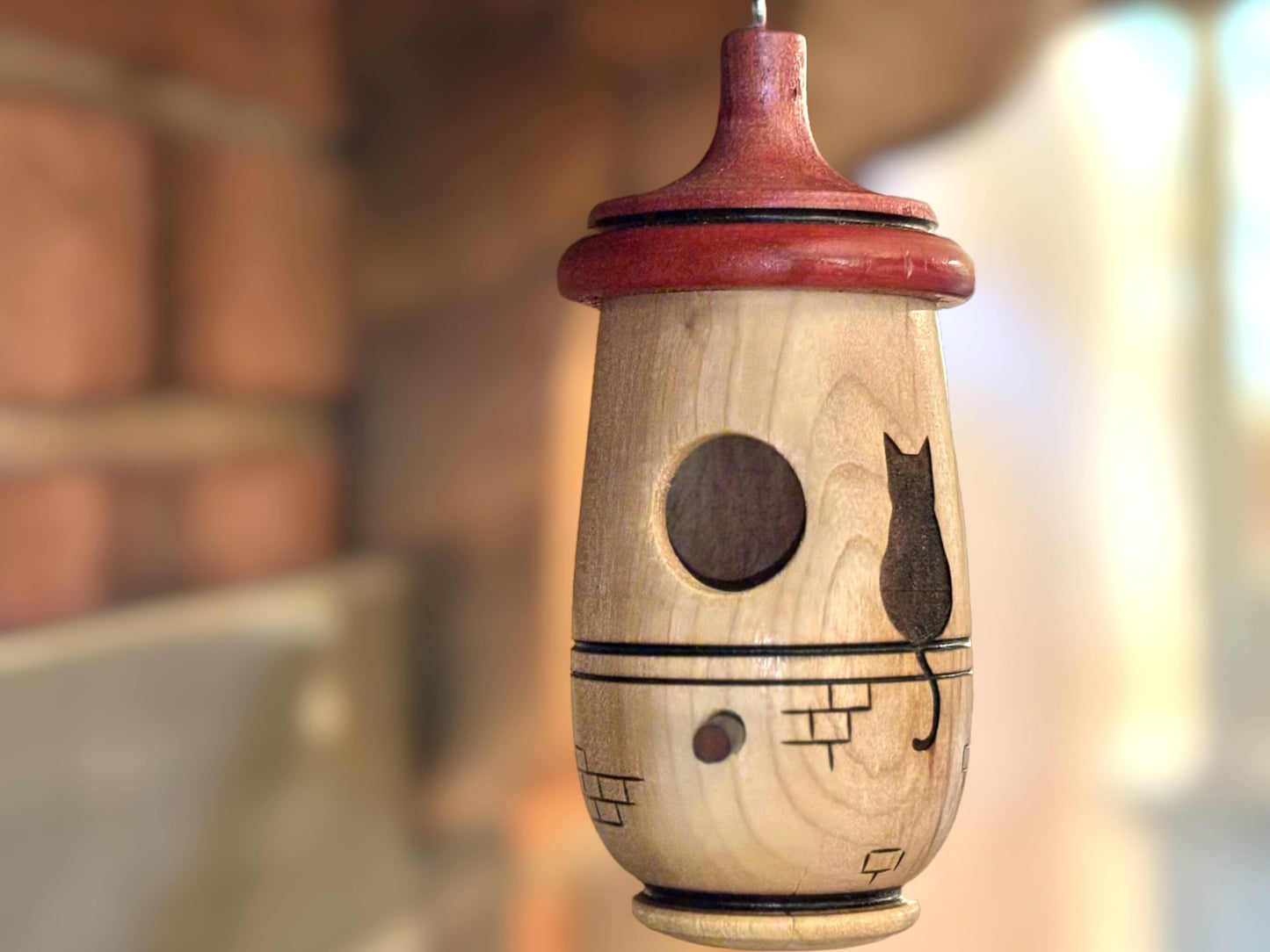 Hummingbird House, Le Cat, Handmade Wooden Birdhouse for Indoor/Outdoor Use, Cat Art, Bird Lovers Gift