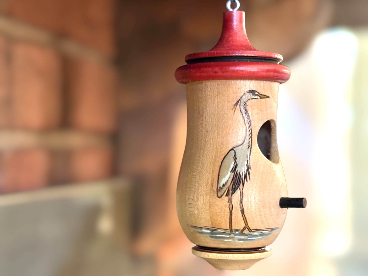 Hummingbird House, Great Blue Heron Art, Handmade Wooden Birdhouse for Indoor/Outdoor, Gift for Bird Lovers