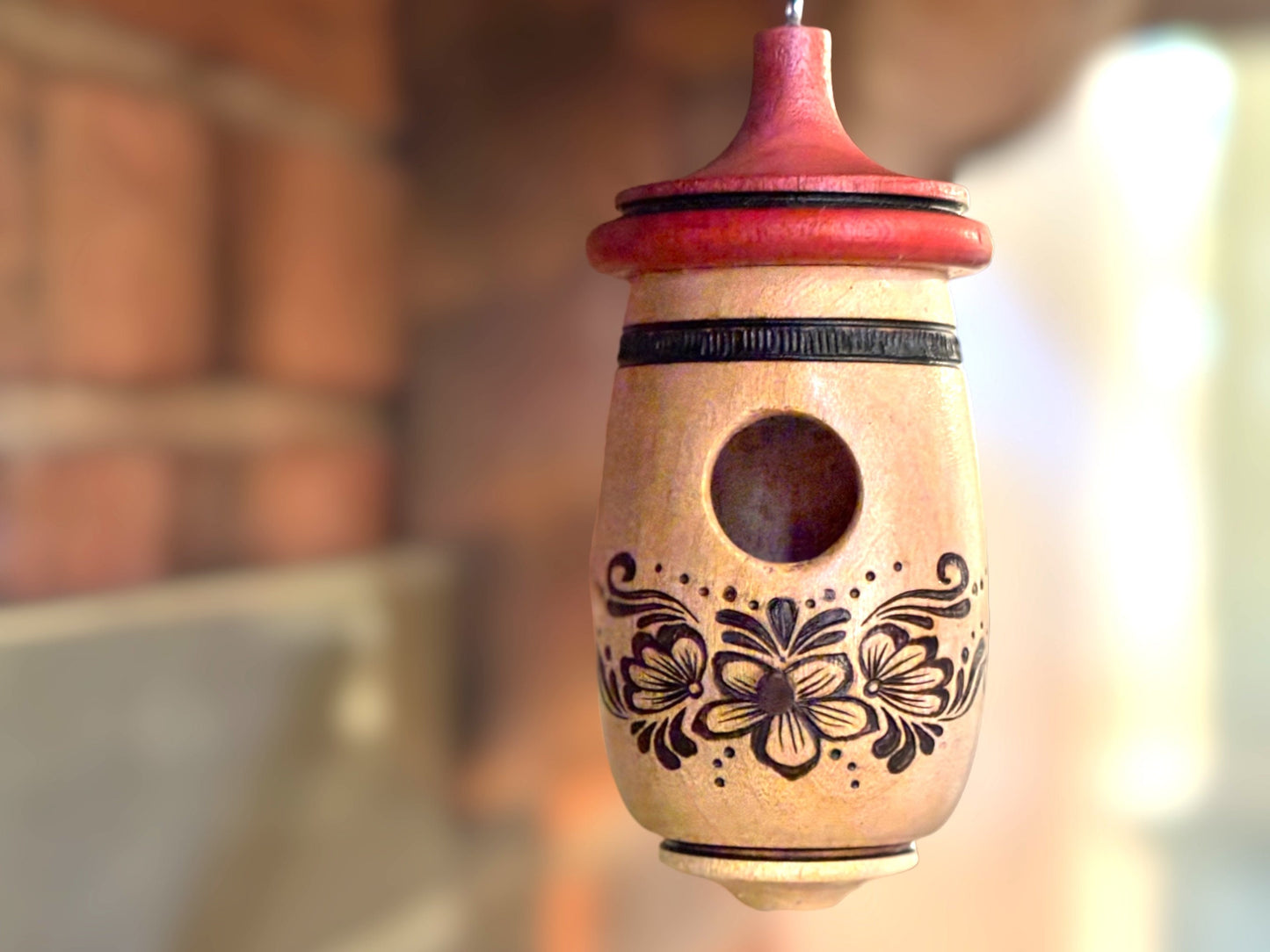 Norwegian Rosemaling Art, Handmade Hummingbird House, Wooden Birdhouse for Indoor/Outdoor Use, Bird Lovers Gift, Christmas Ornament,