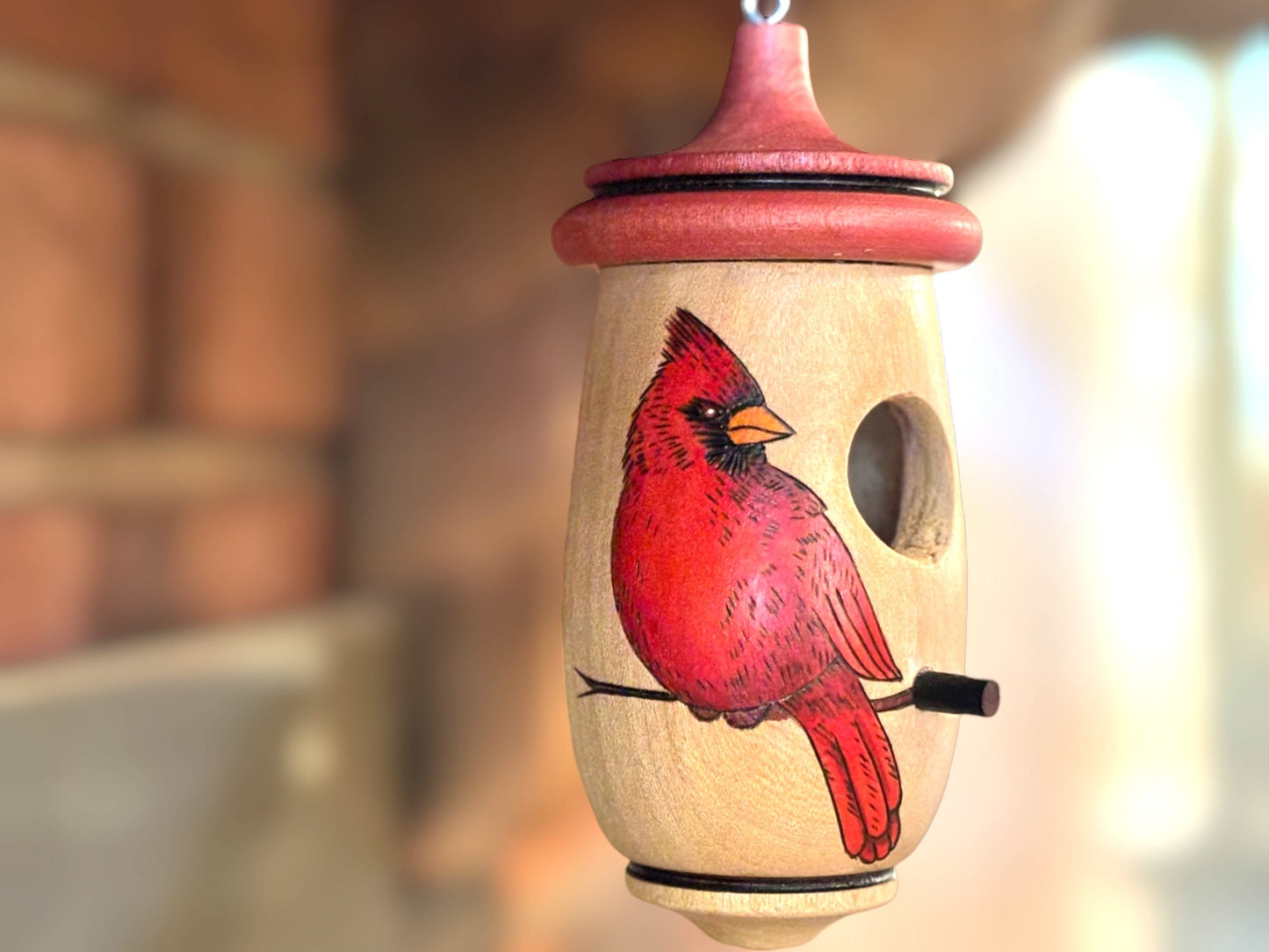 Handmade Cardinal Birdhouse for Humminbirds: Wooden Bird Art, Personalizable Gift