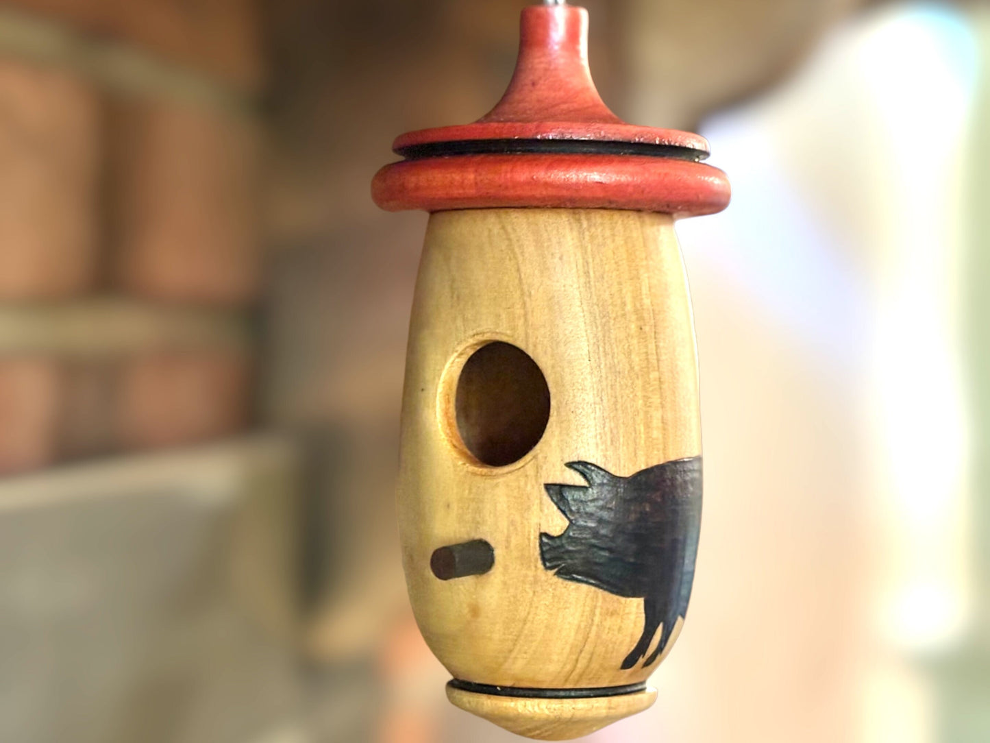 Handmade Cherry Wood Hummingbird House: Pig Farmer Art