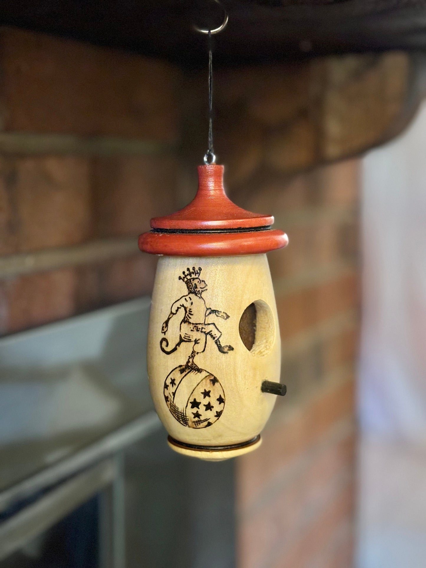 Handmade Hummingbird Bird House: Wood-Burned Circus Monkey Art